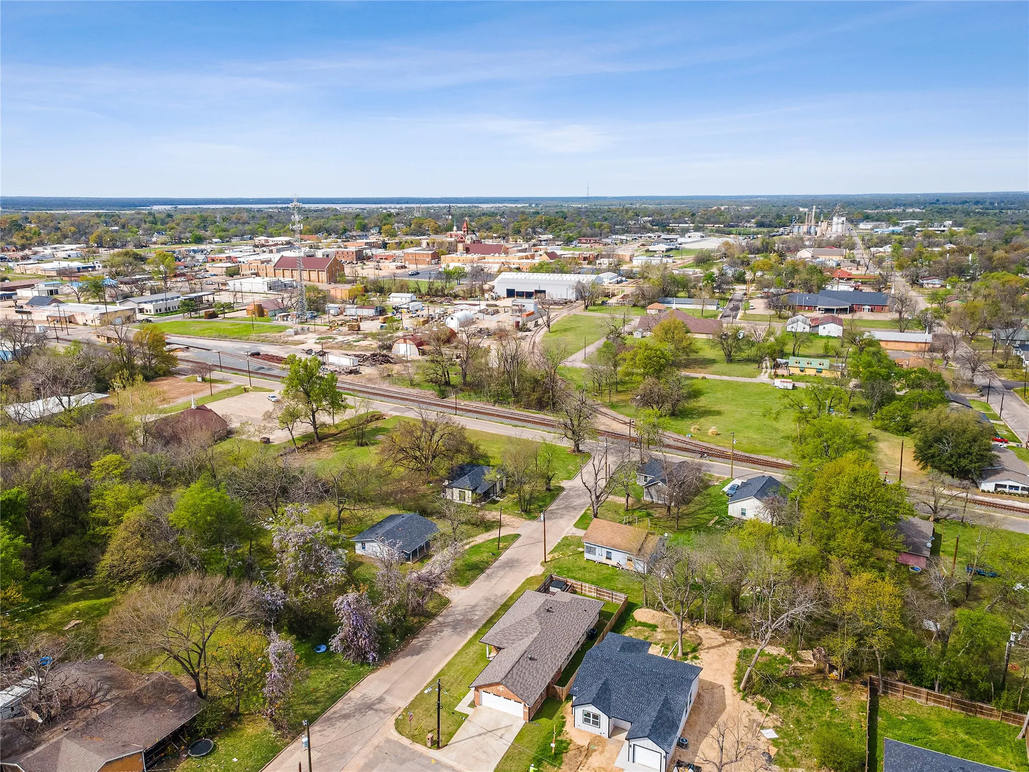 Aerial perspective of suburban area