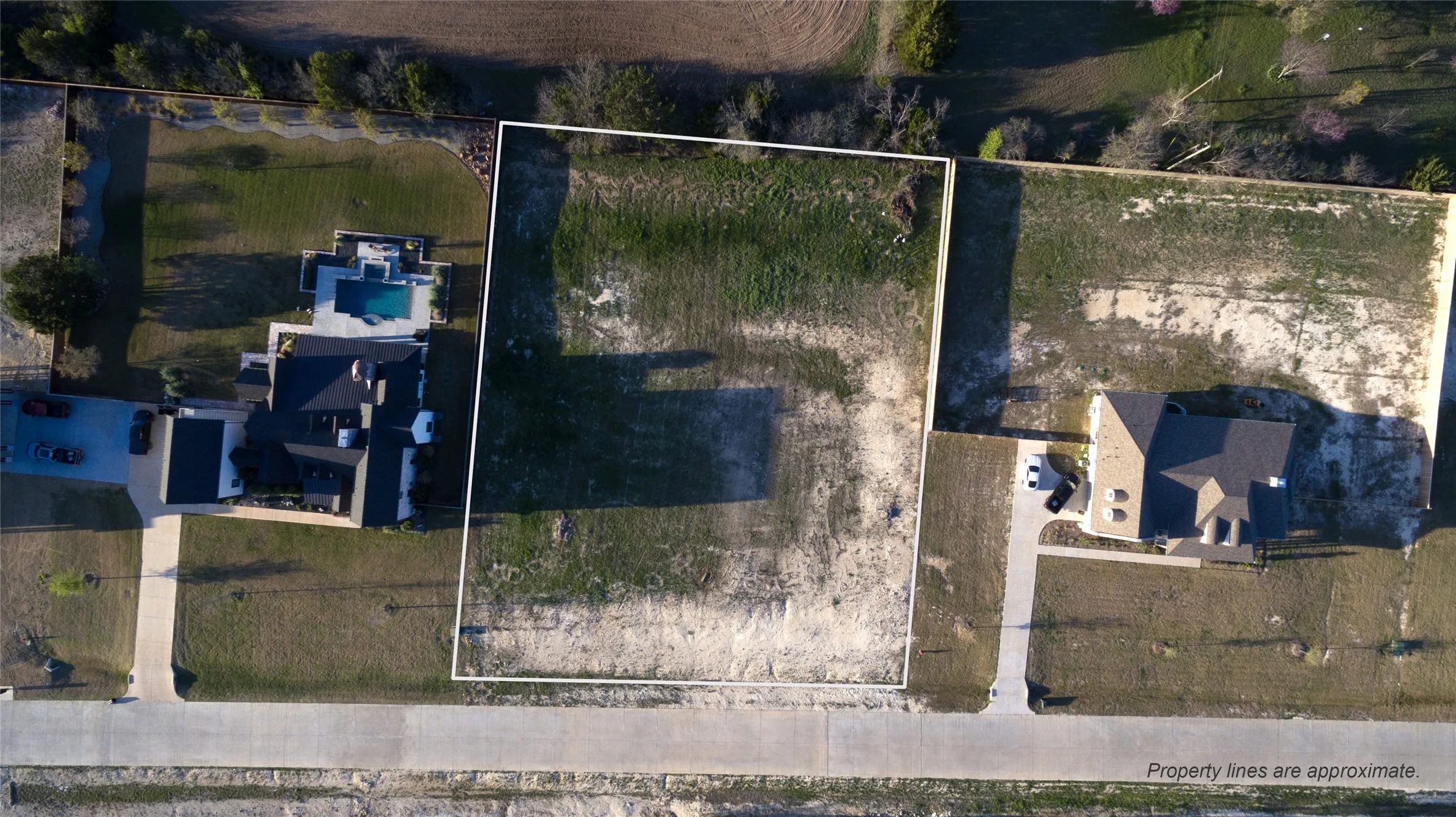 Aerial overview of property's location with property boundaries highlighted