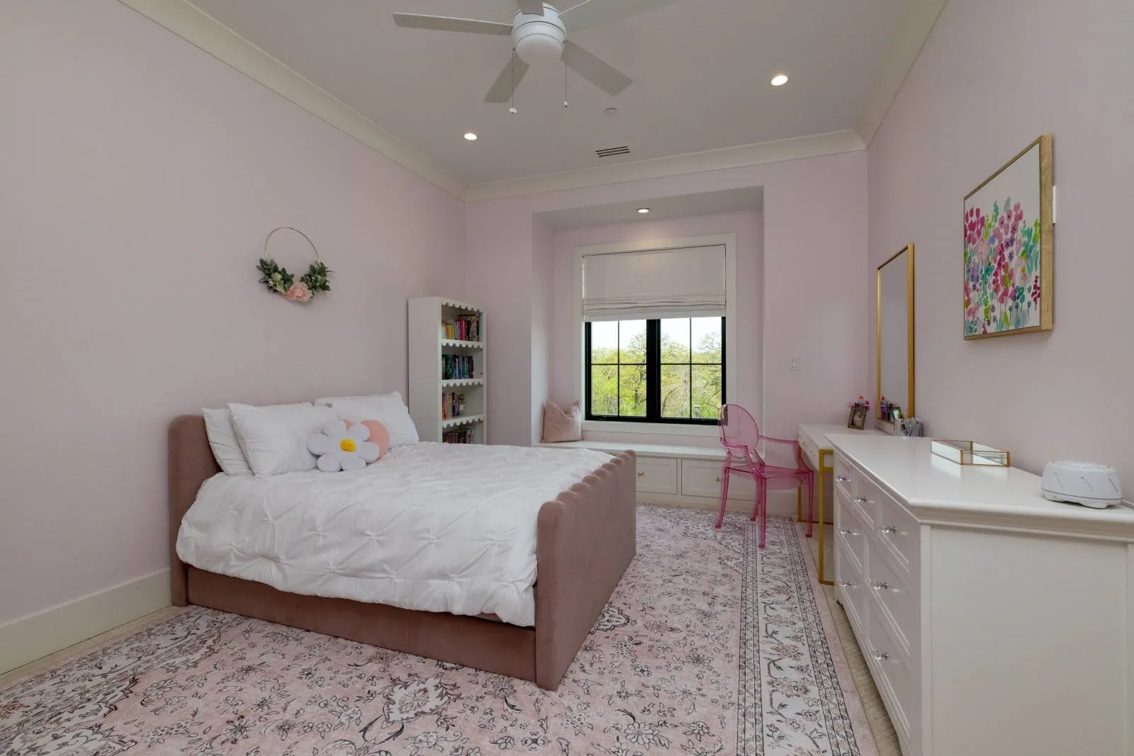 1st of 3 upstairs bedrooms each with an en-suite.  This one has an adorable window seat!