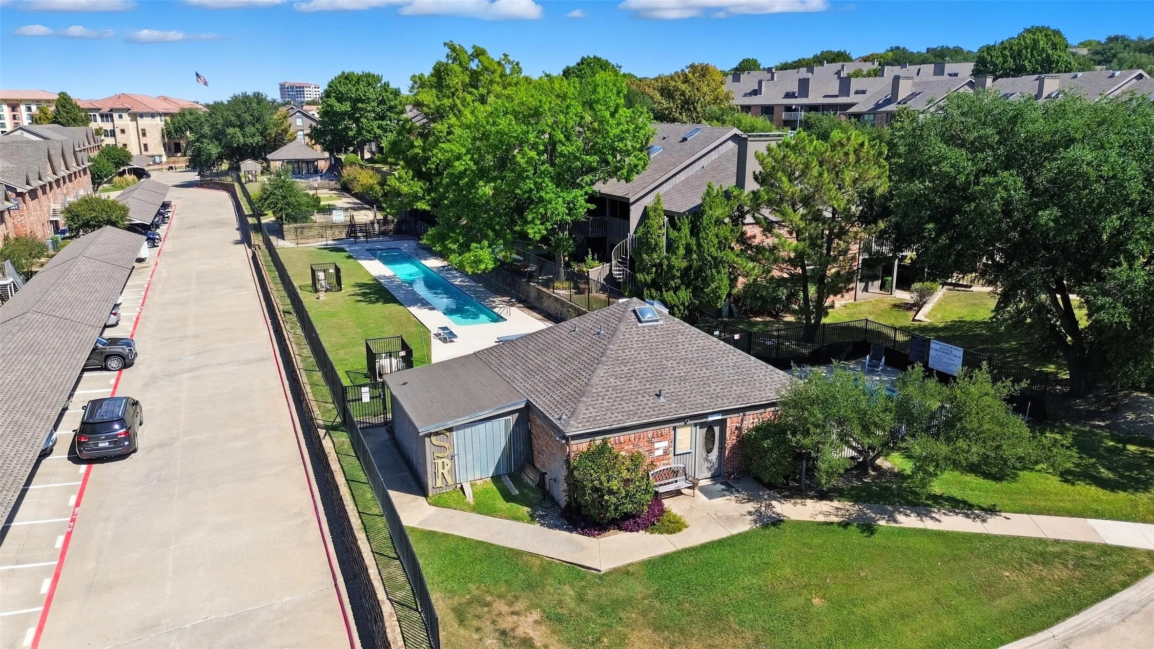 Aerial perspective of community pool area