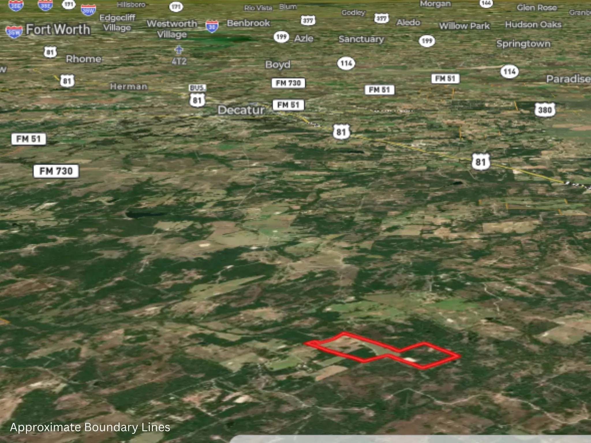 Approximate Boundary Lines showing Proximity to Fort Worth, Decatur, Aledo, Springtown