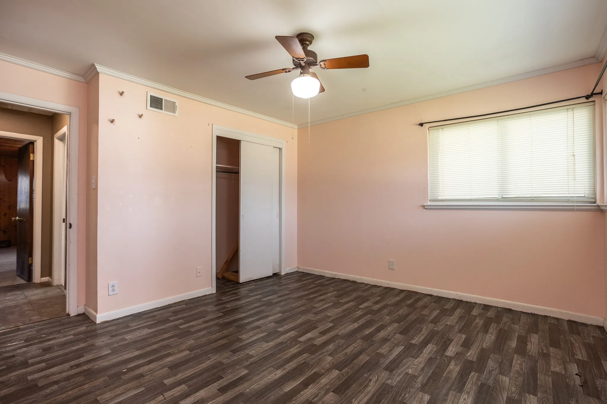Front bedroom view of closet area.