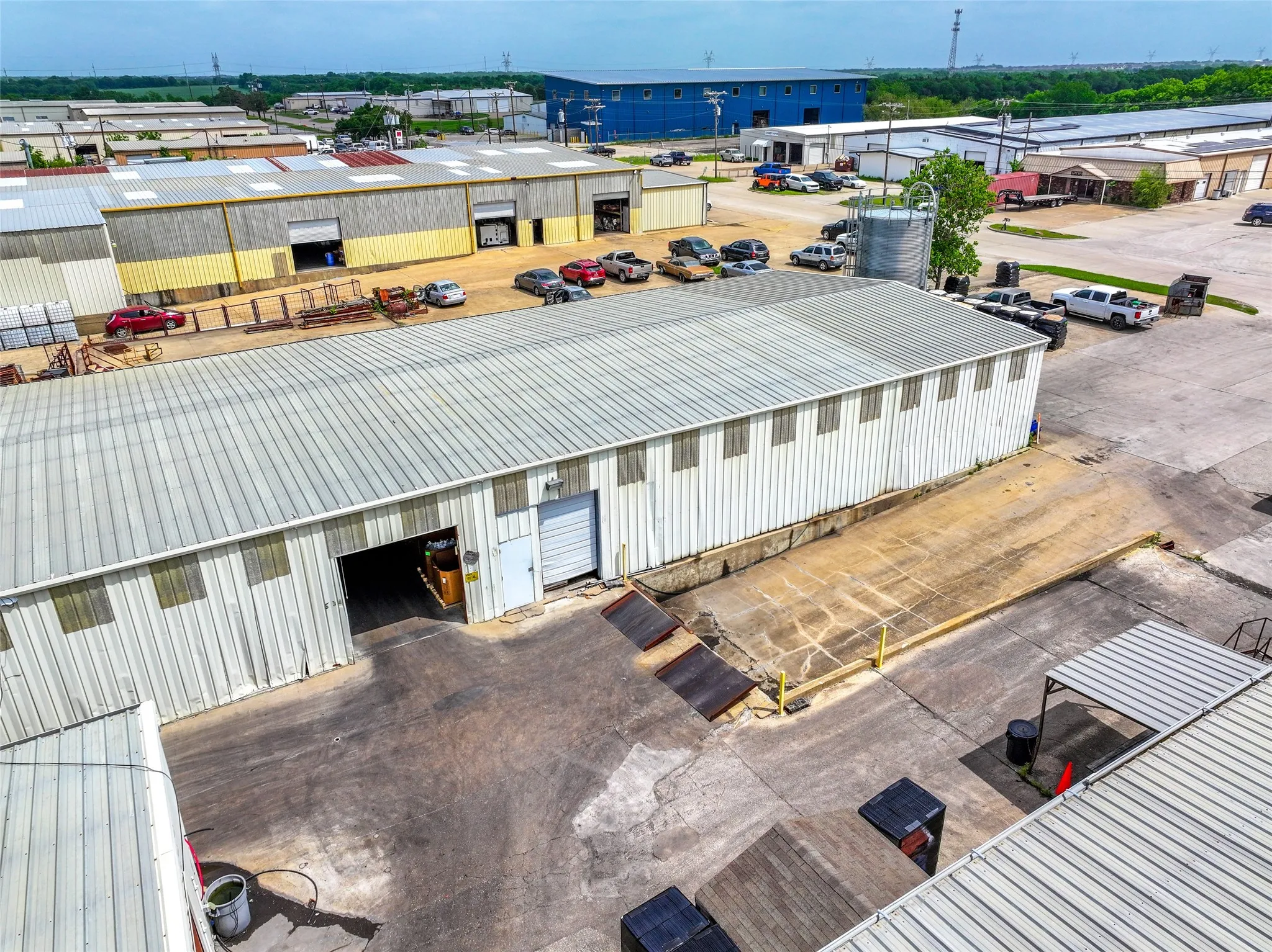 Aerial view of a commercial area