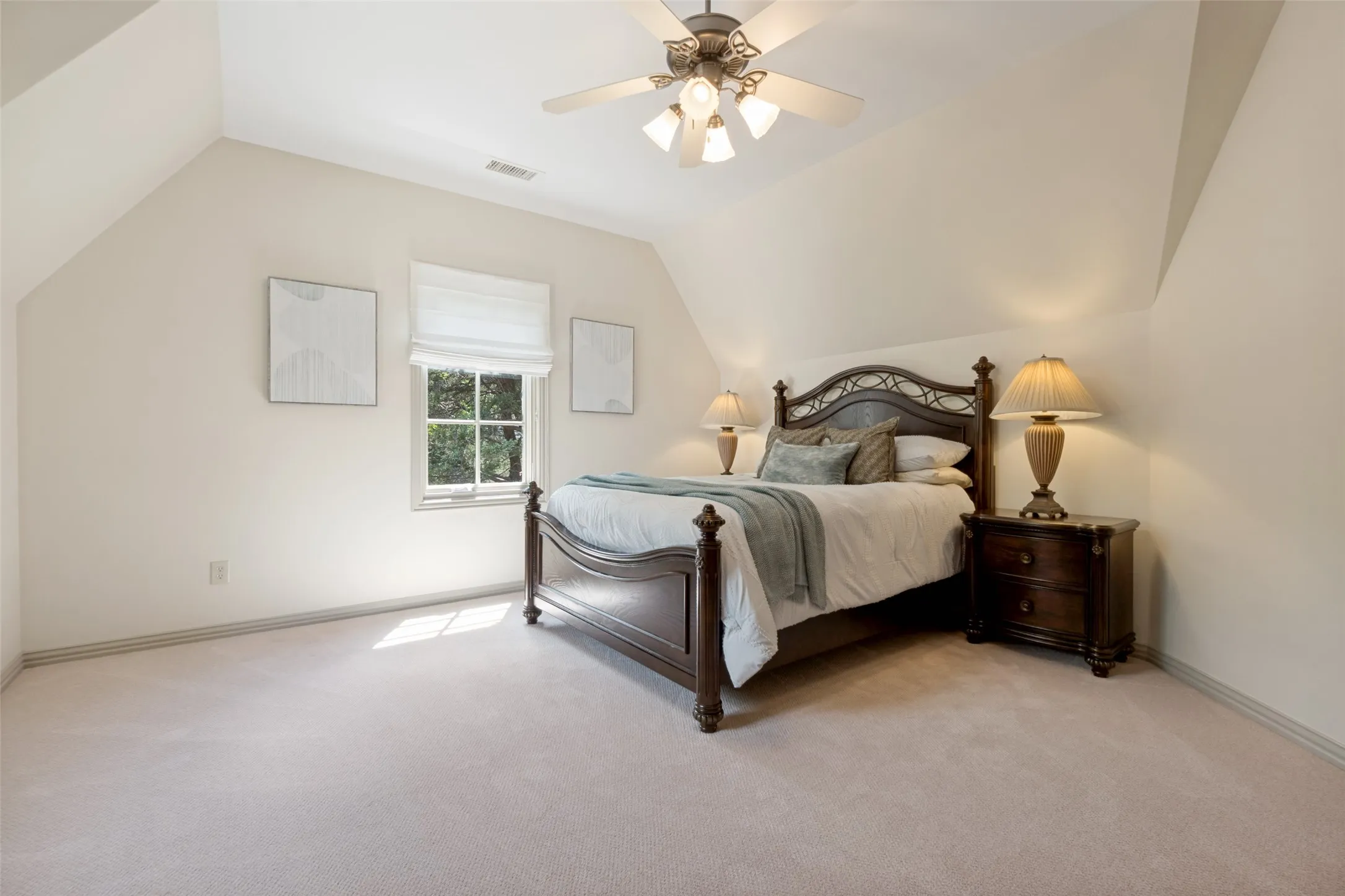 One of four secondary upstairs bedrooms, each oversized and has own private bath. Each en-suite bedroom has unexpectedly large walk-in closet. Casement windows throughout. Most upstairs bedroom windows have been replaced.