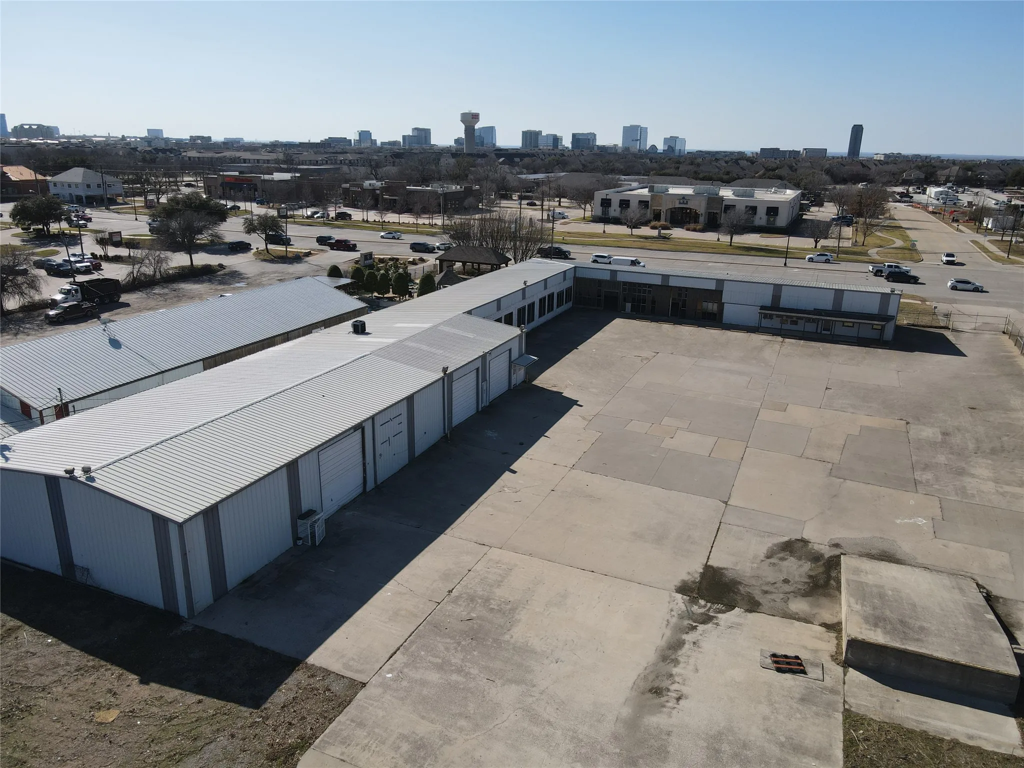 Drone / aerial view of city skyline