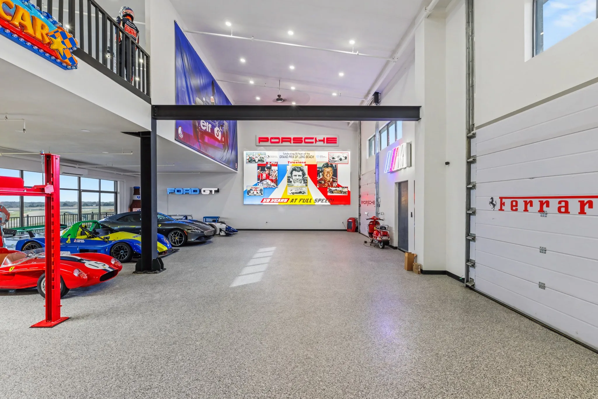 Game room with a high ceiling