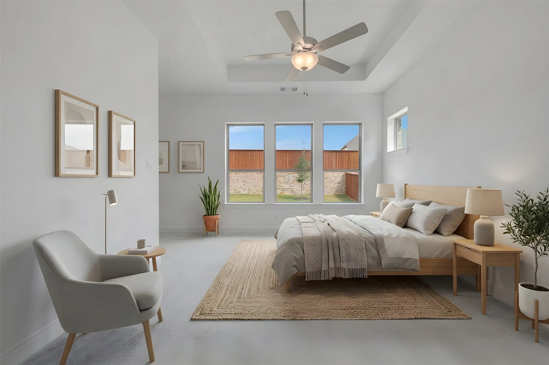 Tray ceiling with a ceiling fan
