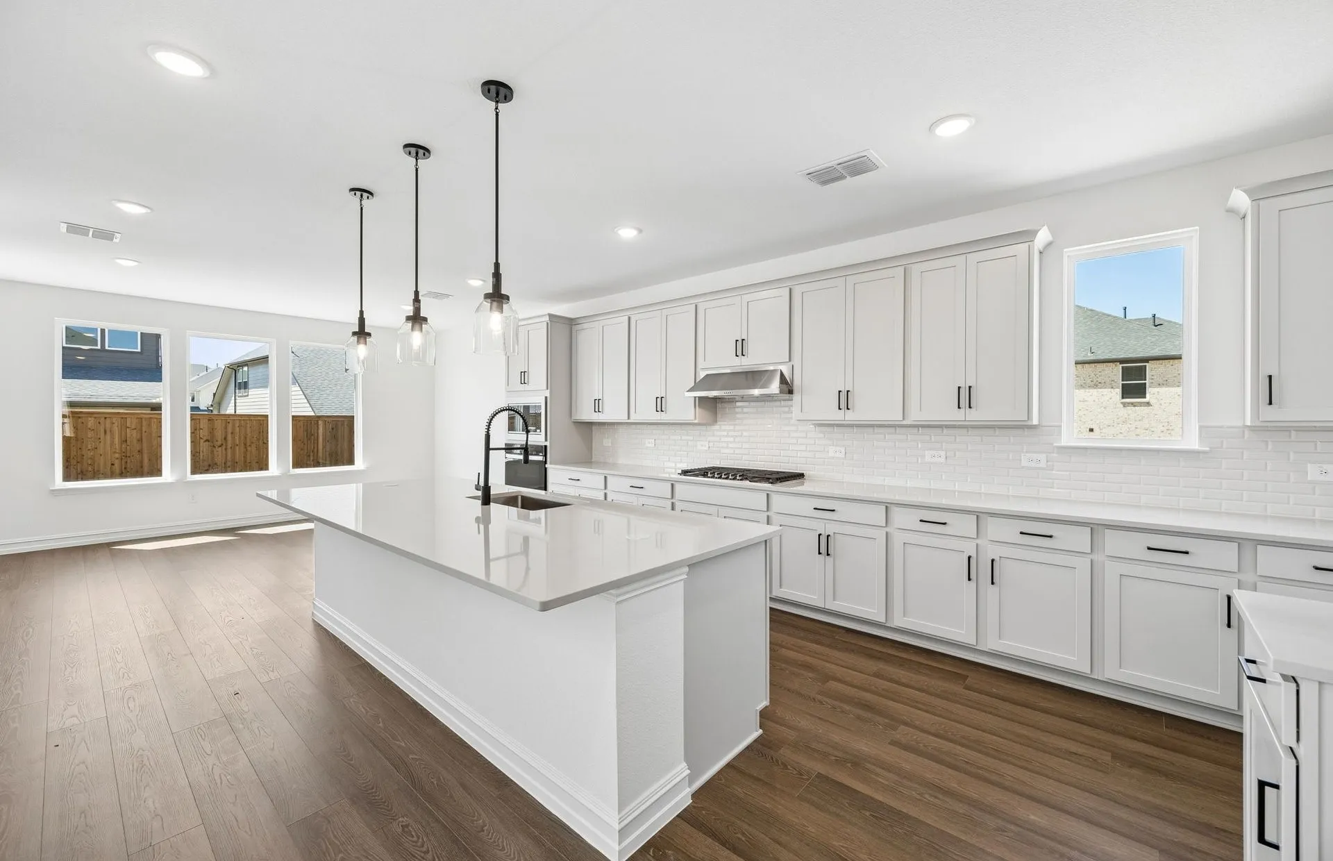 Pendent lighting in kitchen