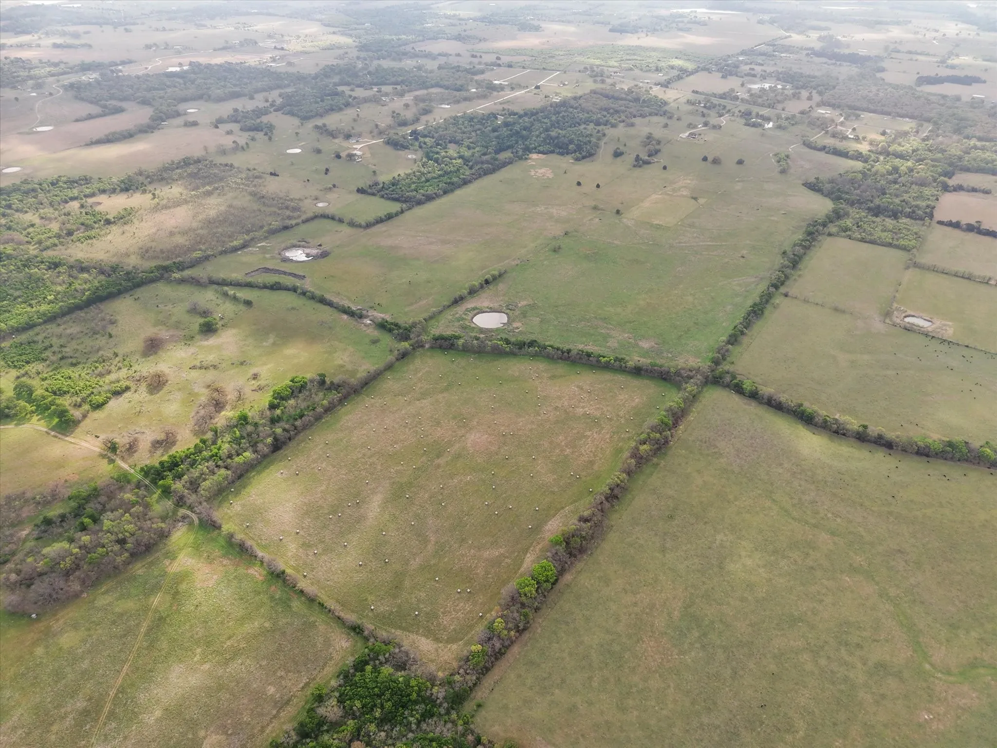 Aerial view of sparsely populated area featuring abundant farmland