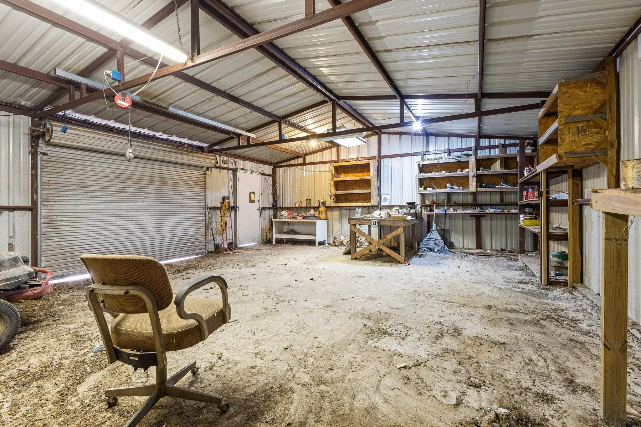 Inside workshop with storage
