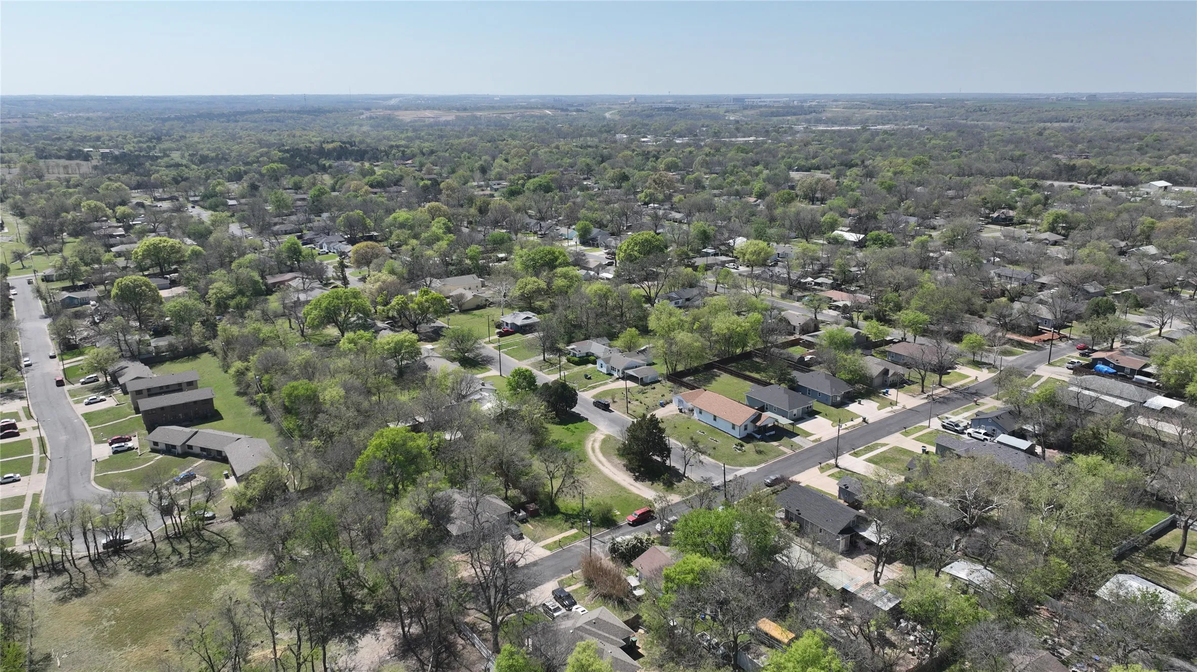 Aerial perspective of suburban area