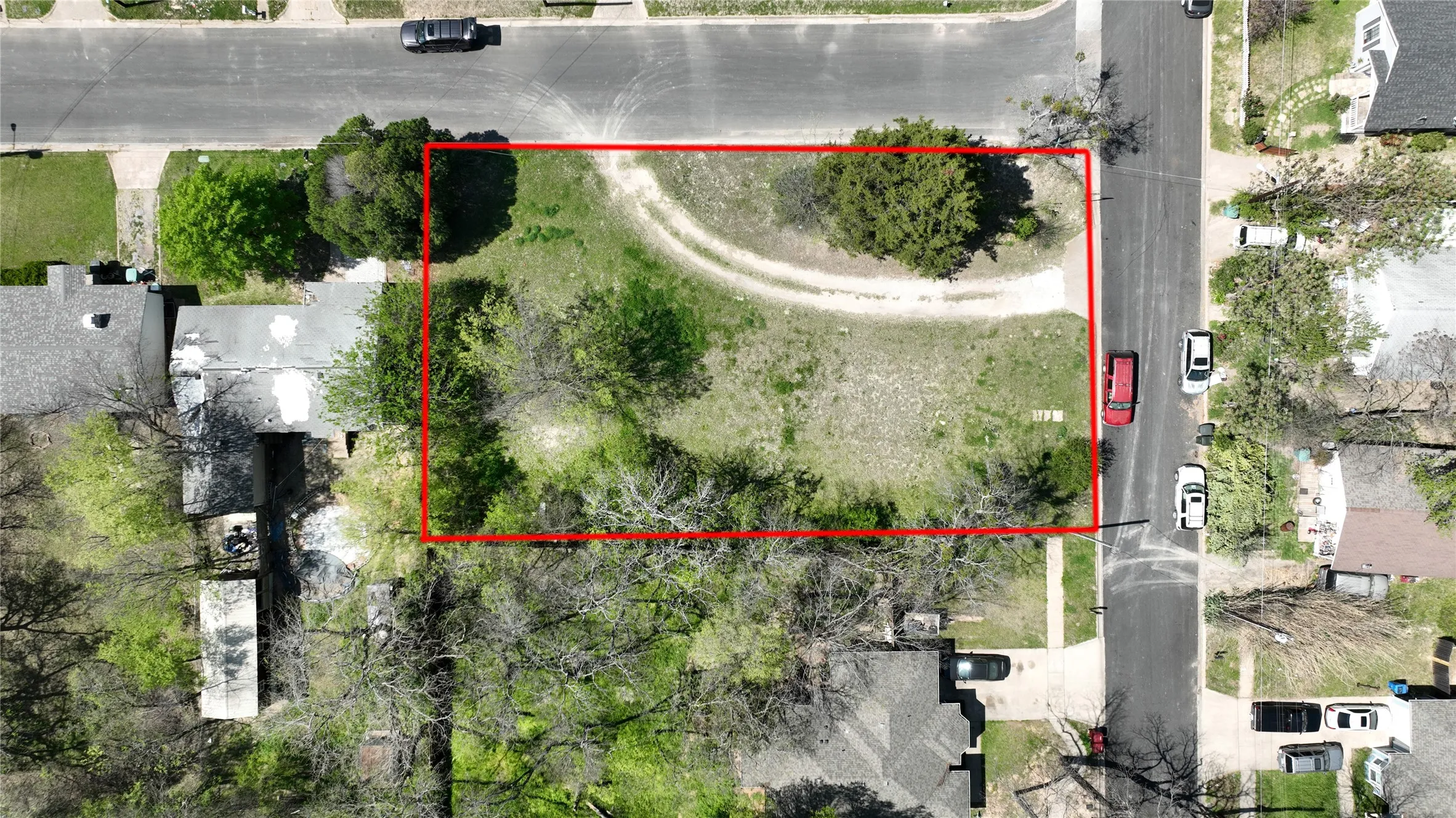 Aerial overview of property's location with property boundaries highlighted