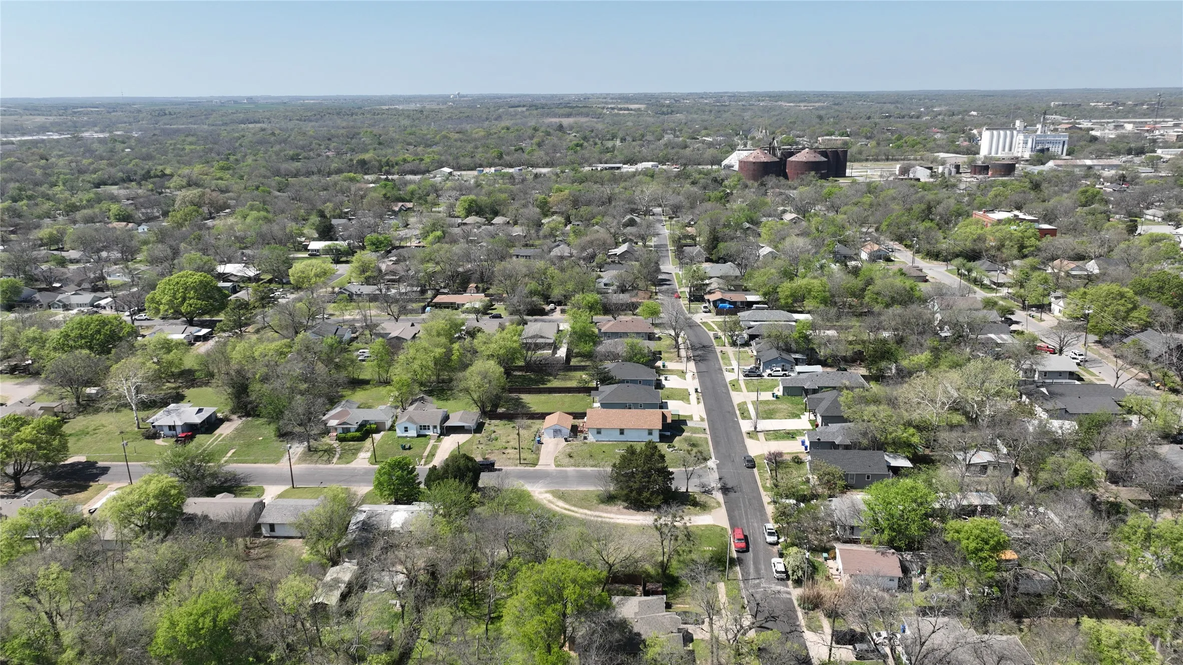 Aerial perspective of suburban area