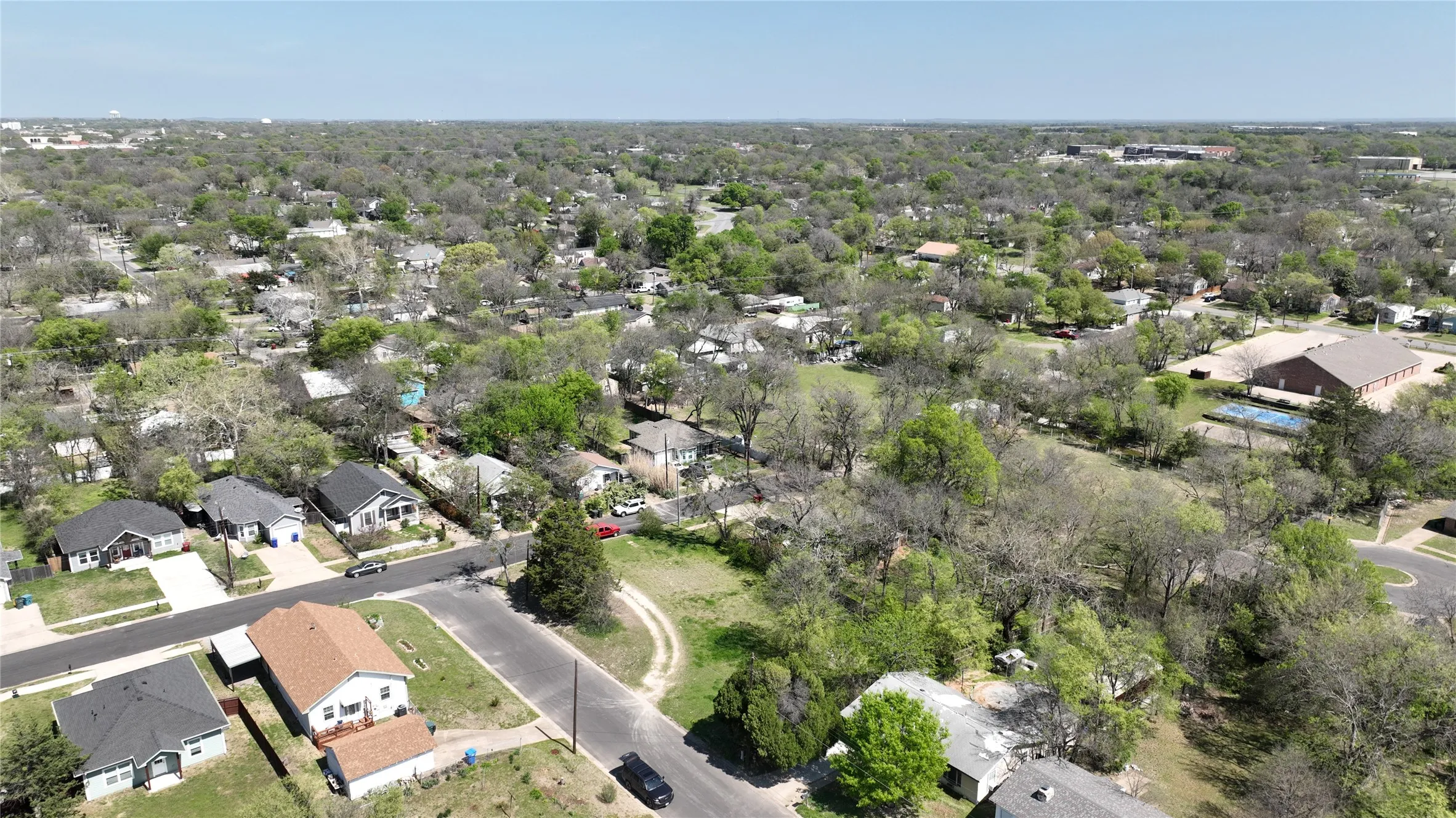 Aerial perspective of suburban area