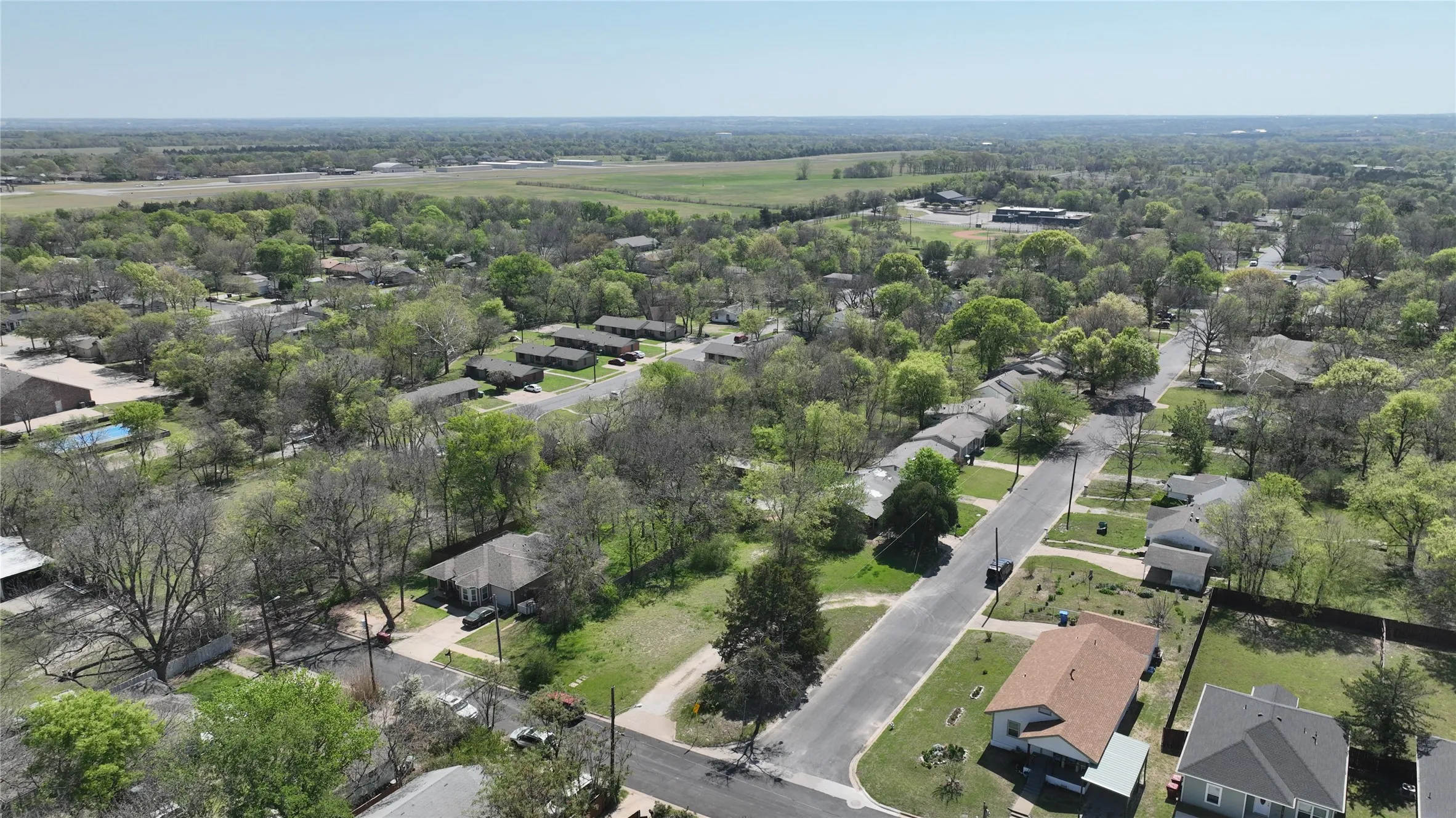 Aerial perspective of suburban area