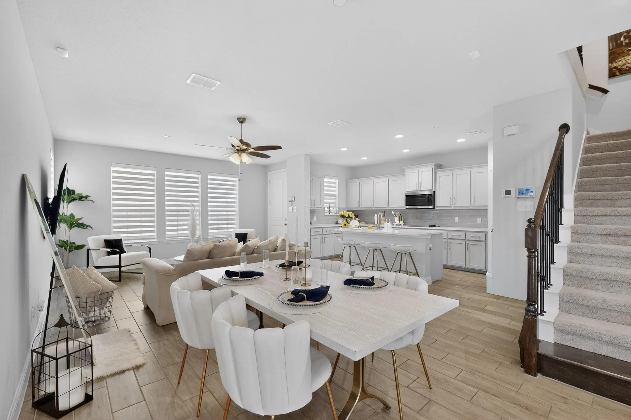 Open-concept living in durable wood-look tile