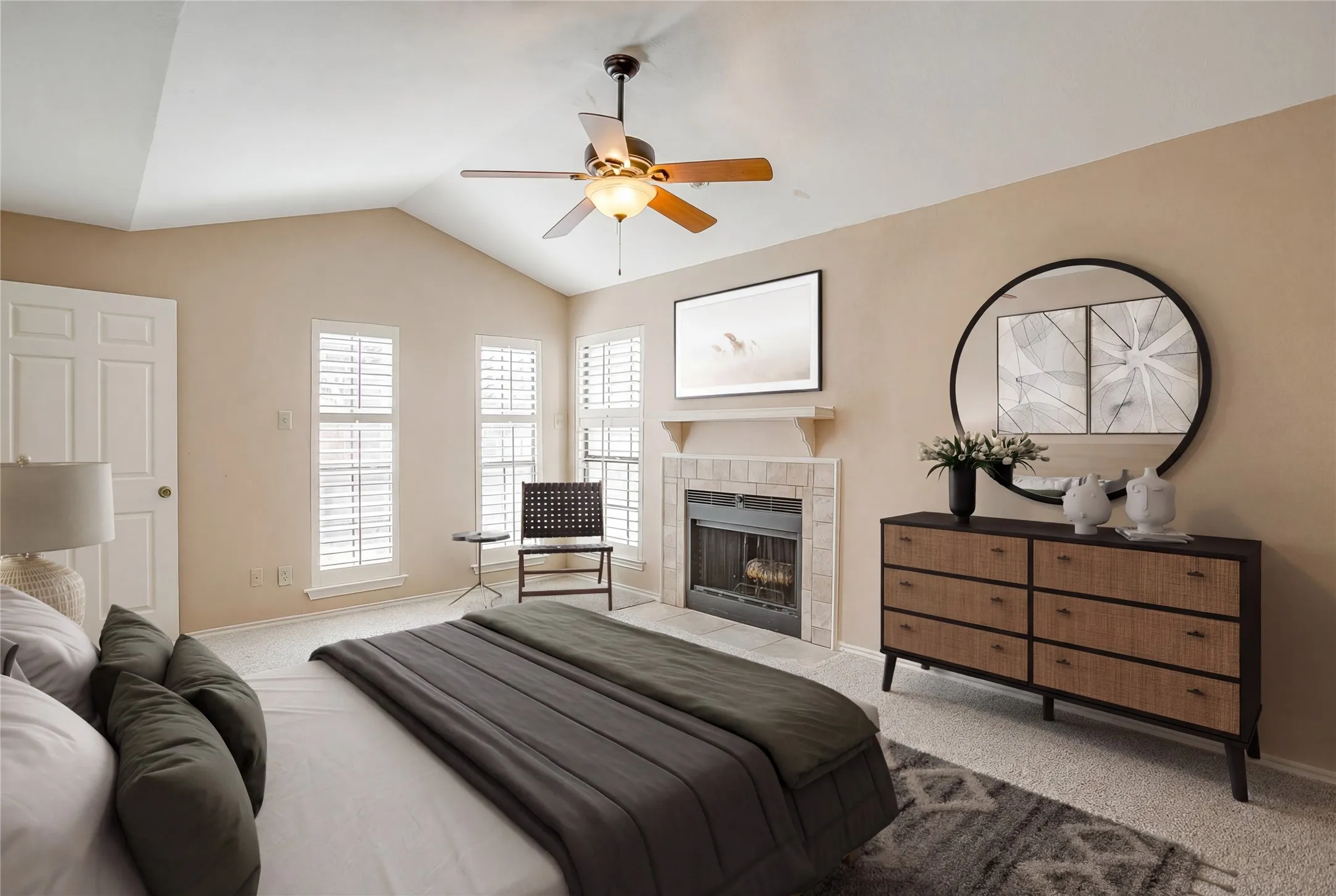 Virtually staged primary bedroom