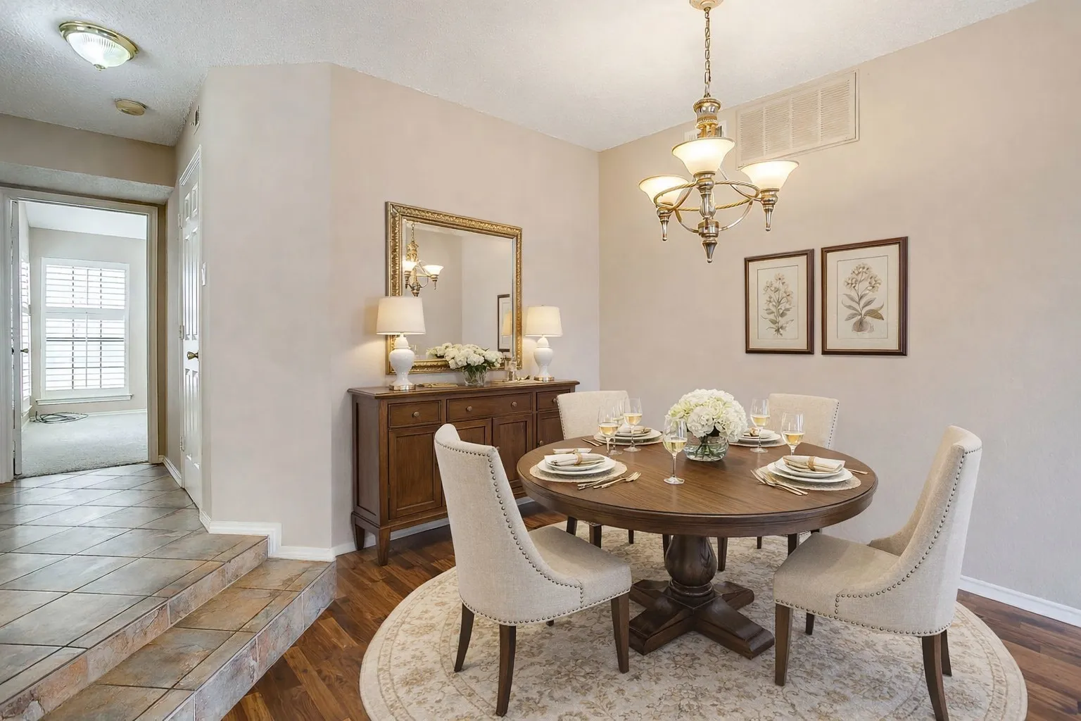 Virtually staged dining area