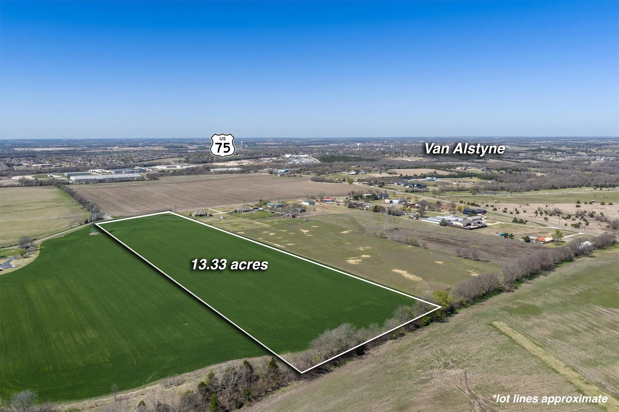 Looking northwest with approximate boundary lines.  Note the close proximity to downtown Van Alstyne.