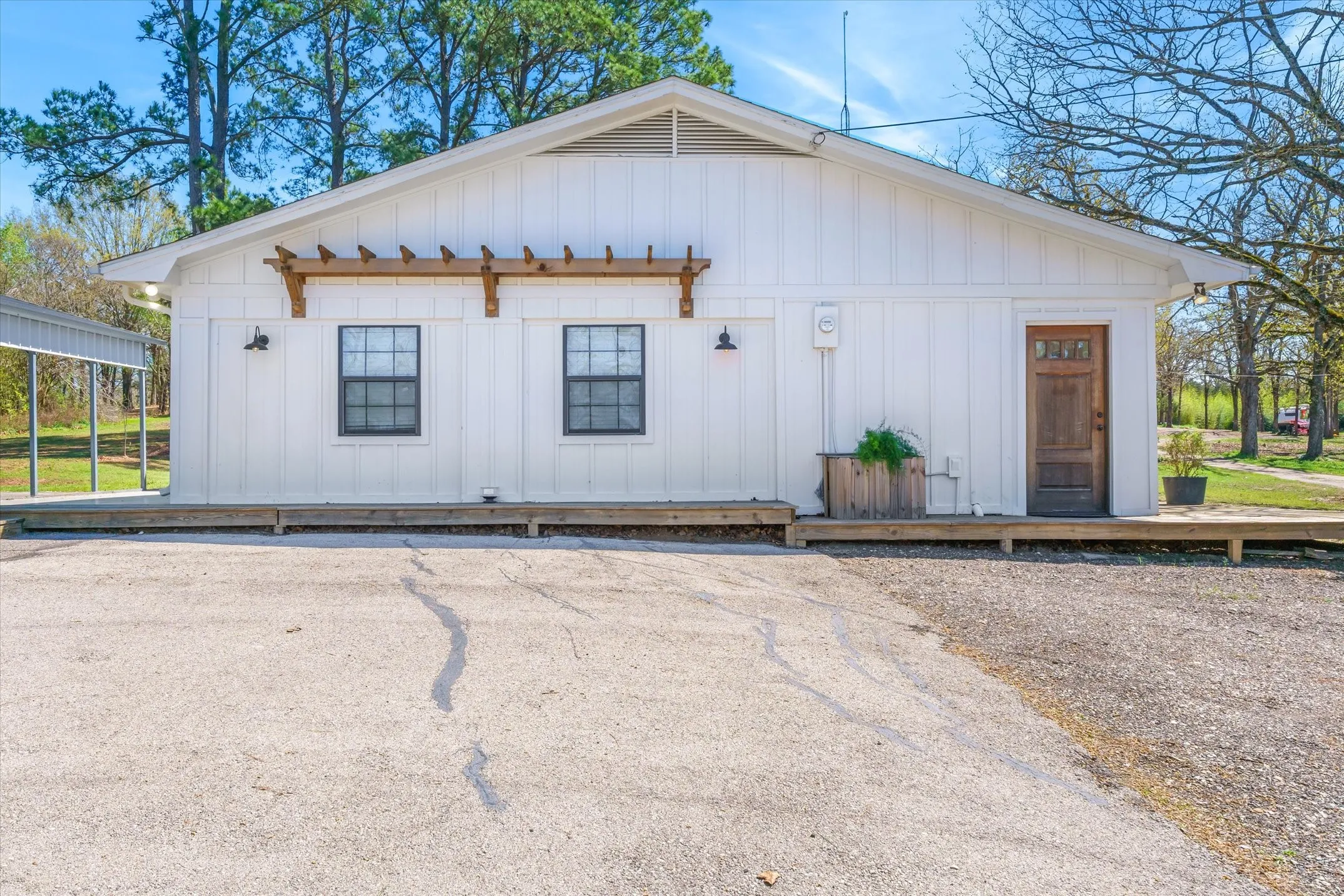 View of home's exterior featuring board and batten siding