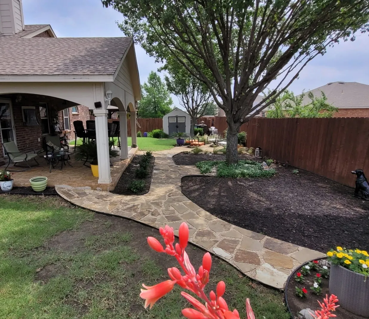 Patio and walkway to fire pit area