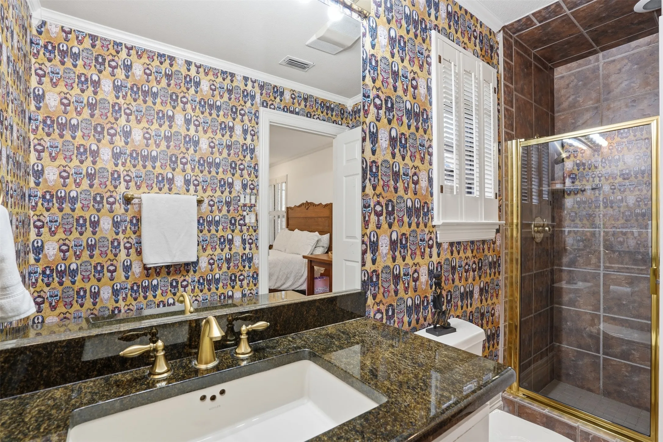 This is a private en suite bathroom for one of the guest bedrooms.