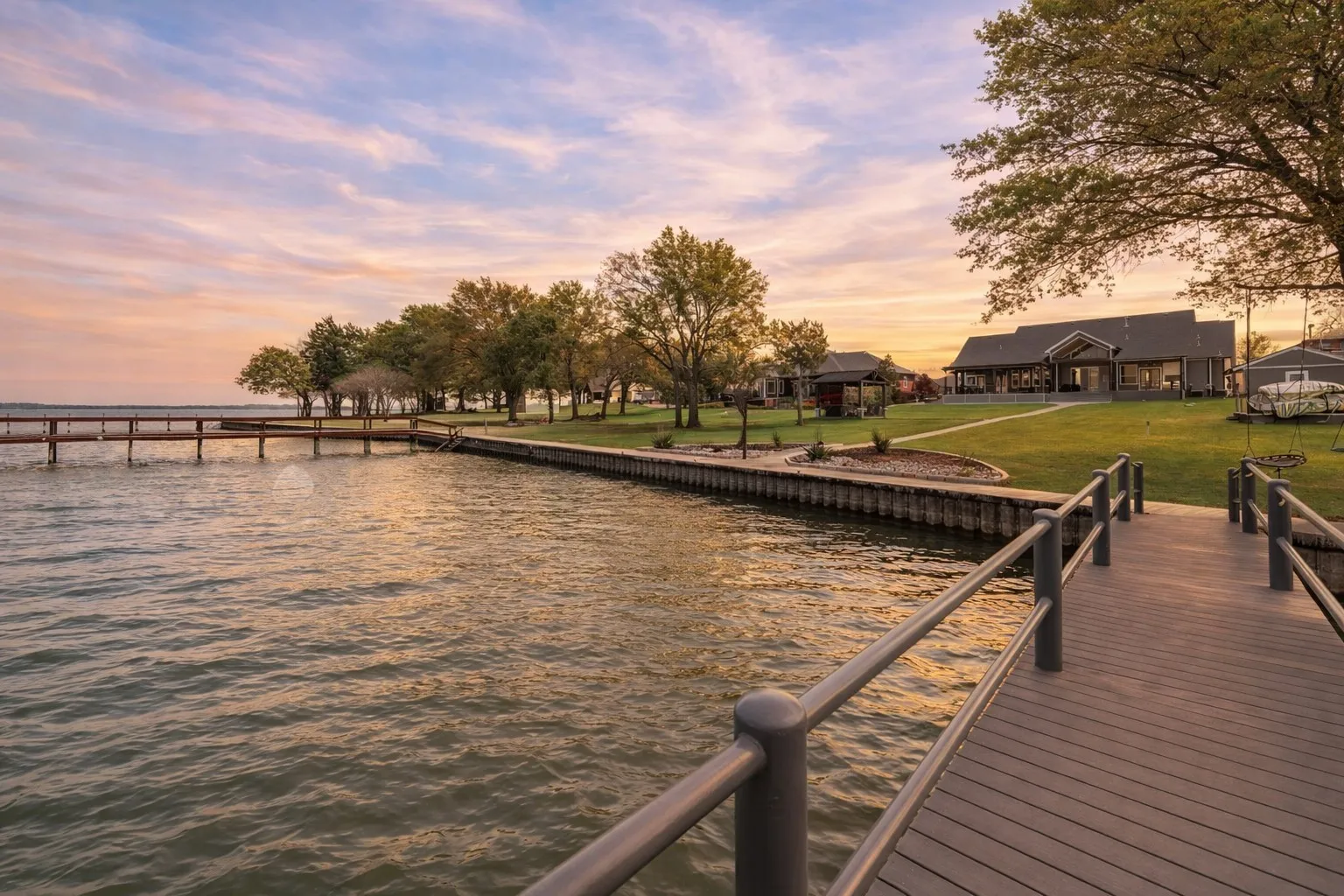 Sunset view from the private dock on beautiful Richland Chambers Lake.