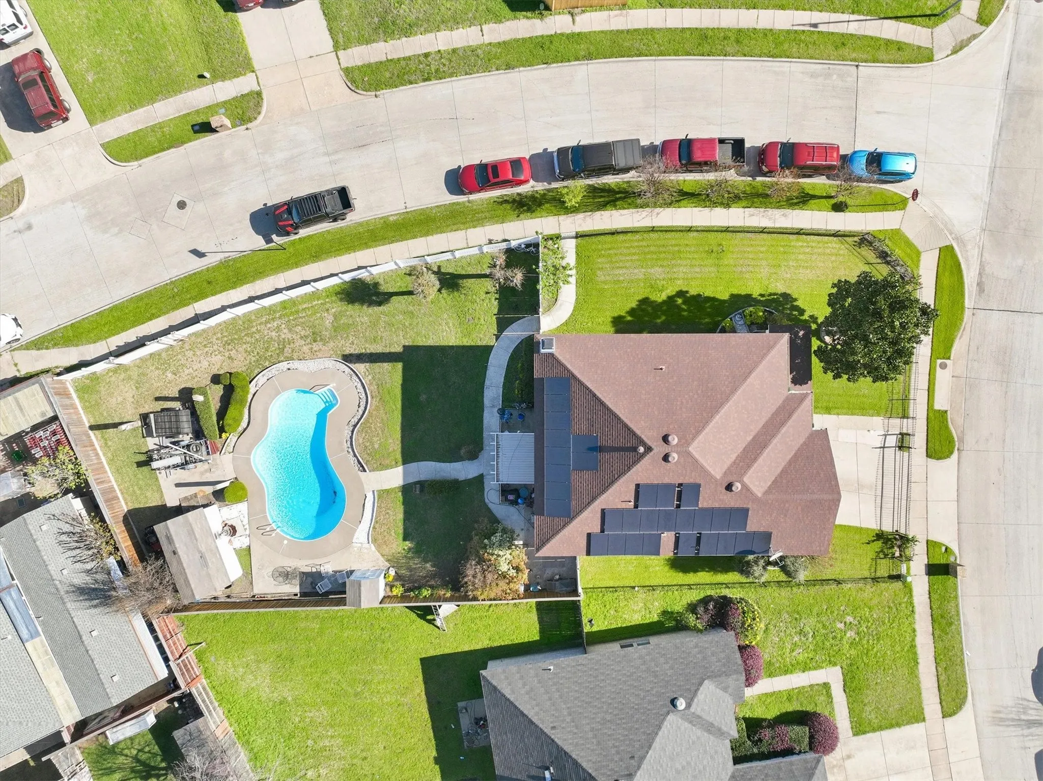 Drone / aerial view of a pool