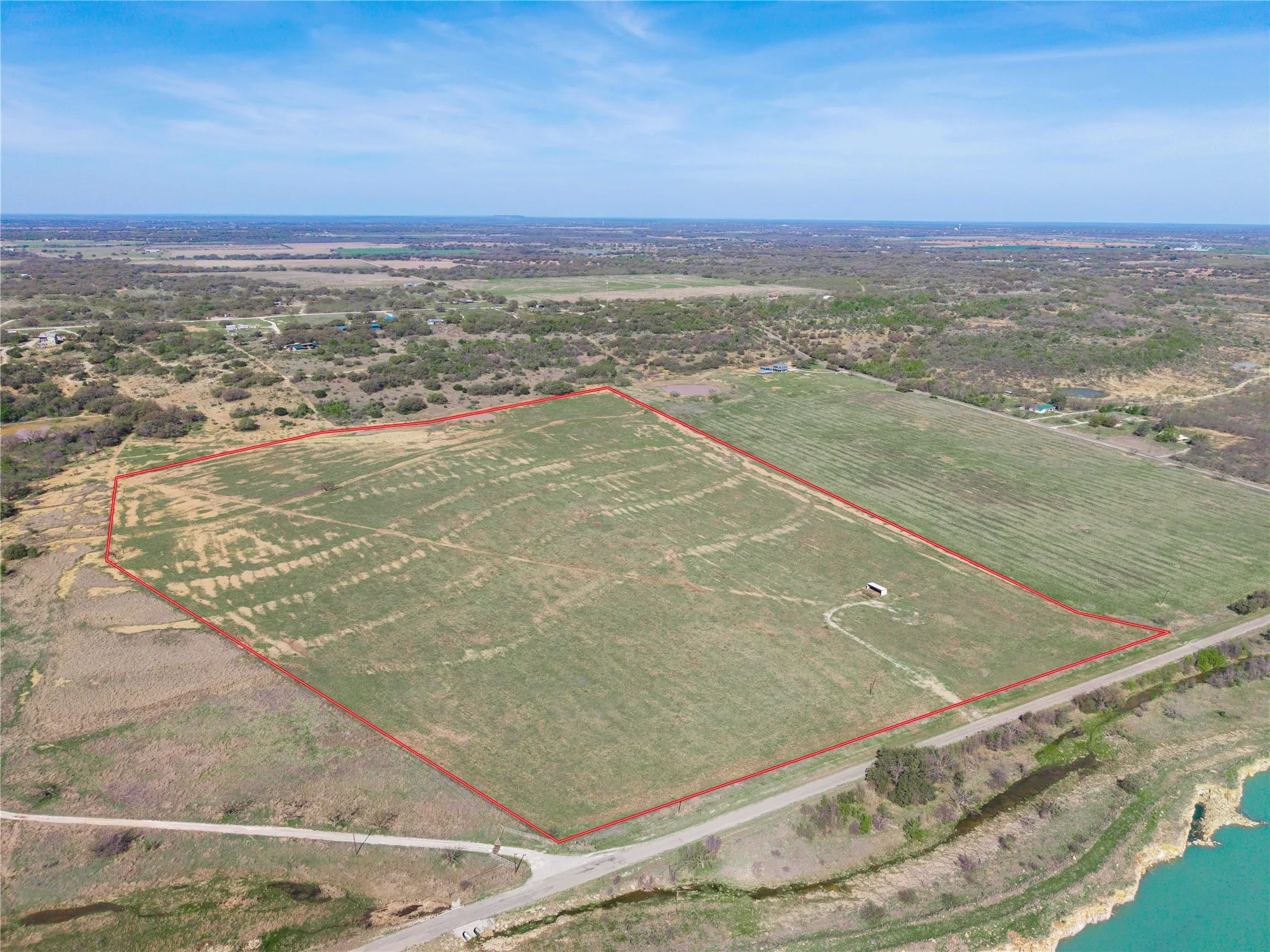 Overview of rural landscape with property boundaries highlighted