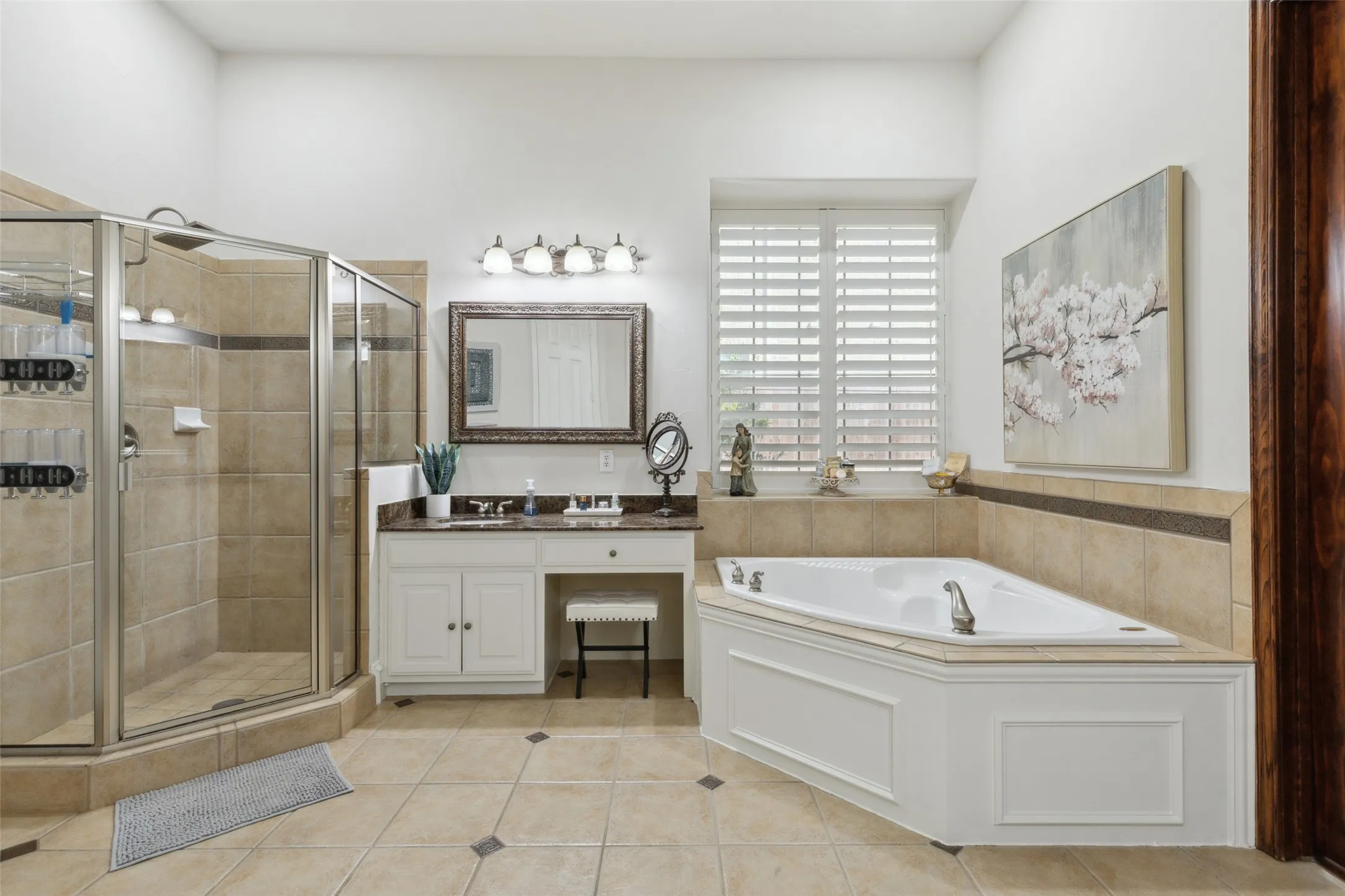 Garden jetted tub, separate shower, vanity #1, closet #1 on left