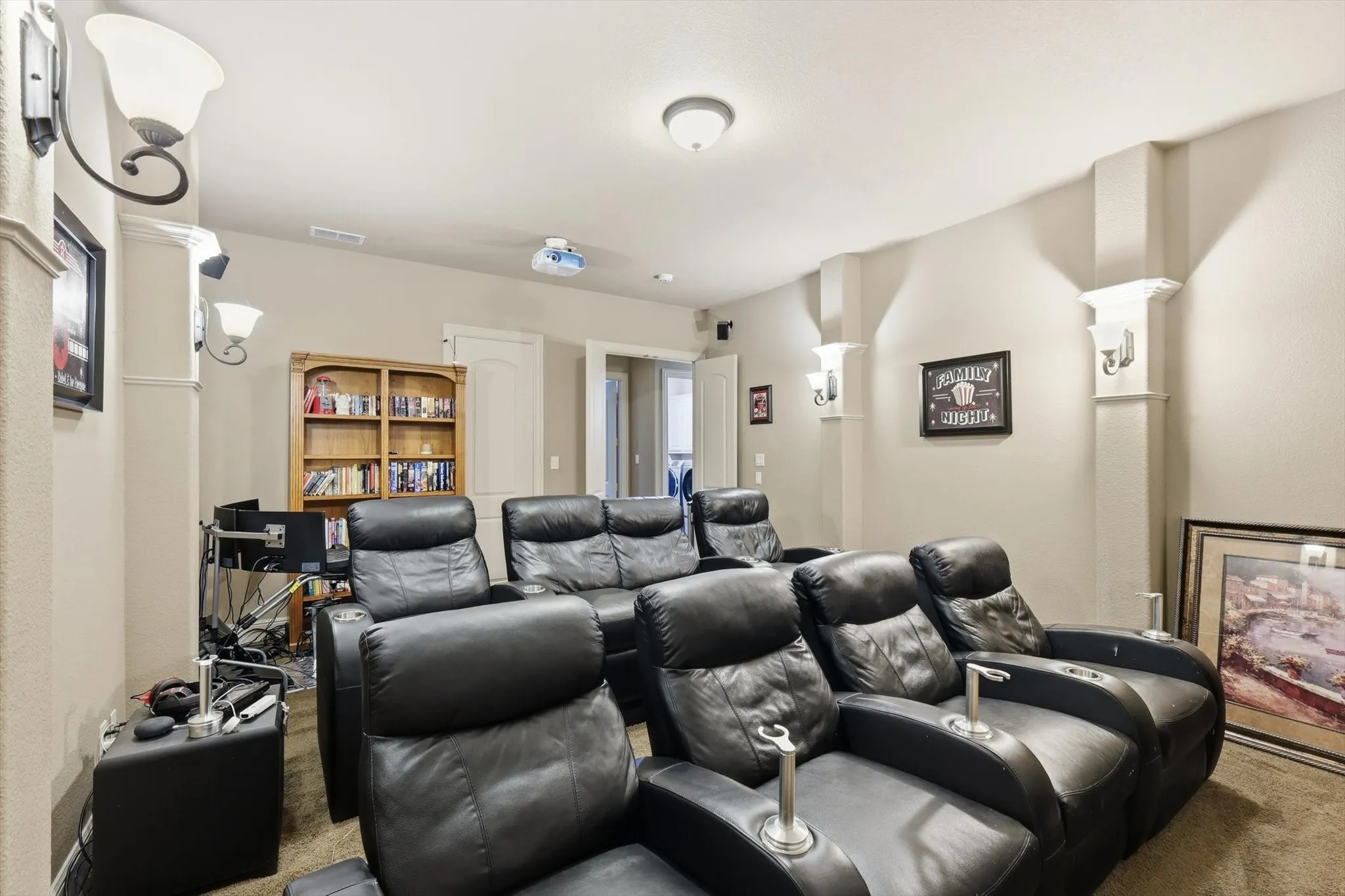 Cinema room with carpet floors