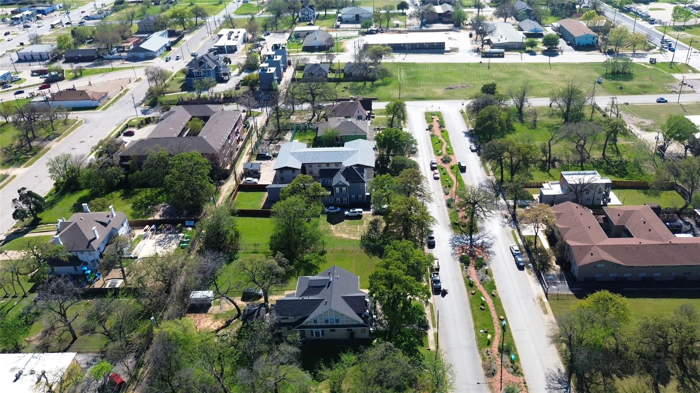 Aerial perspective of suburban area