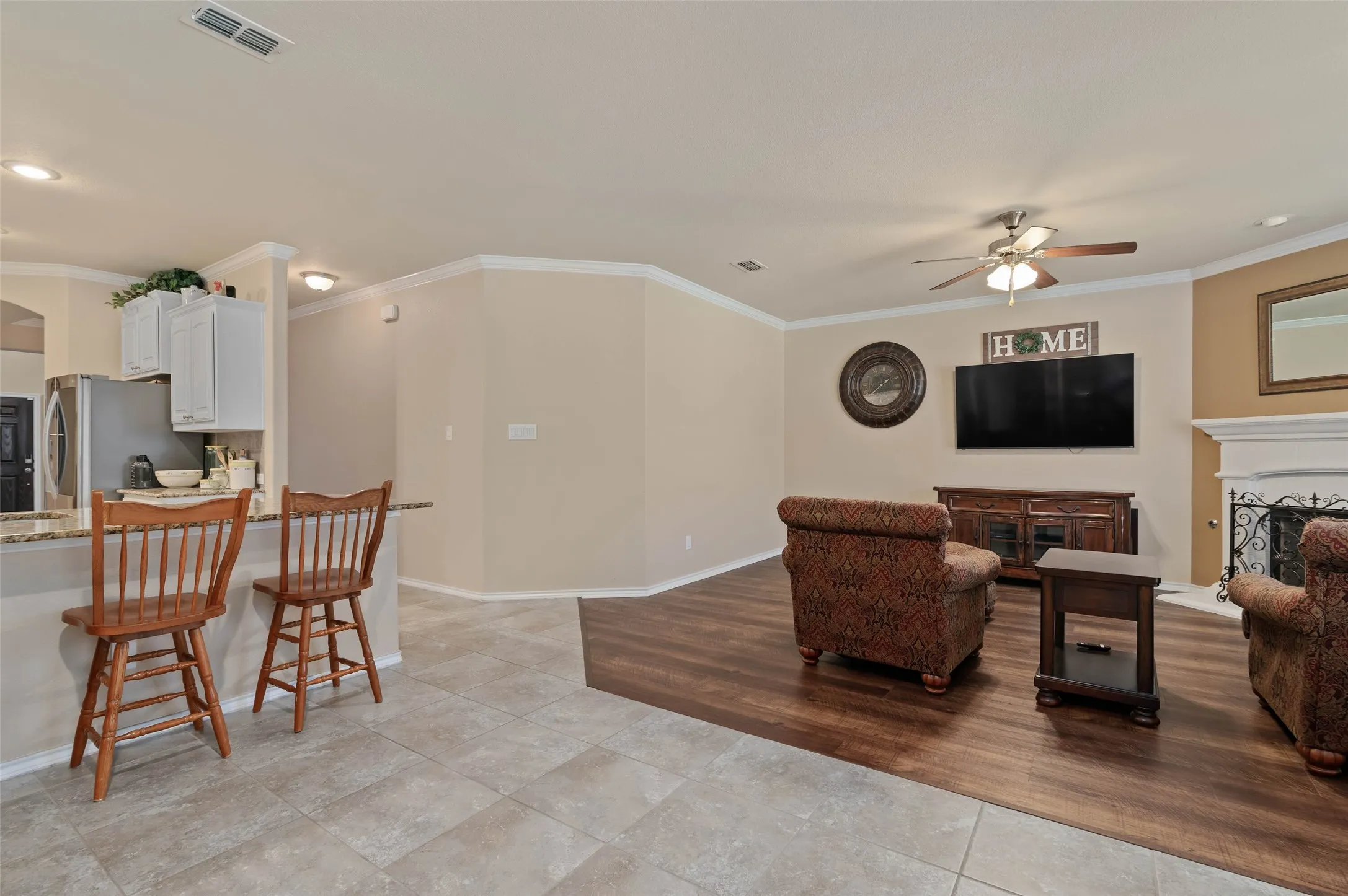 Living room and kitchen area