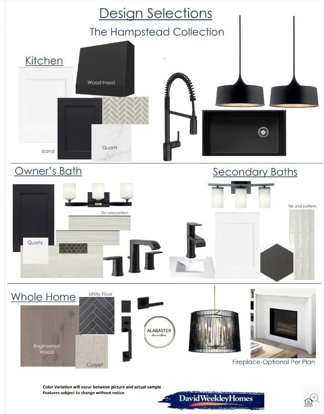Design Selections, The Hampstead Collection. Detailing material and fixture specifications for the property
