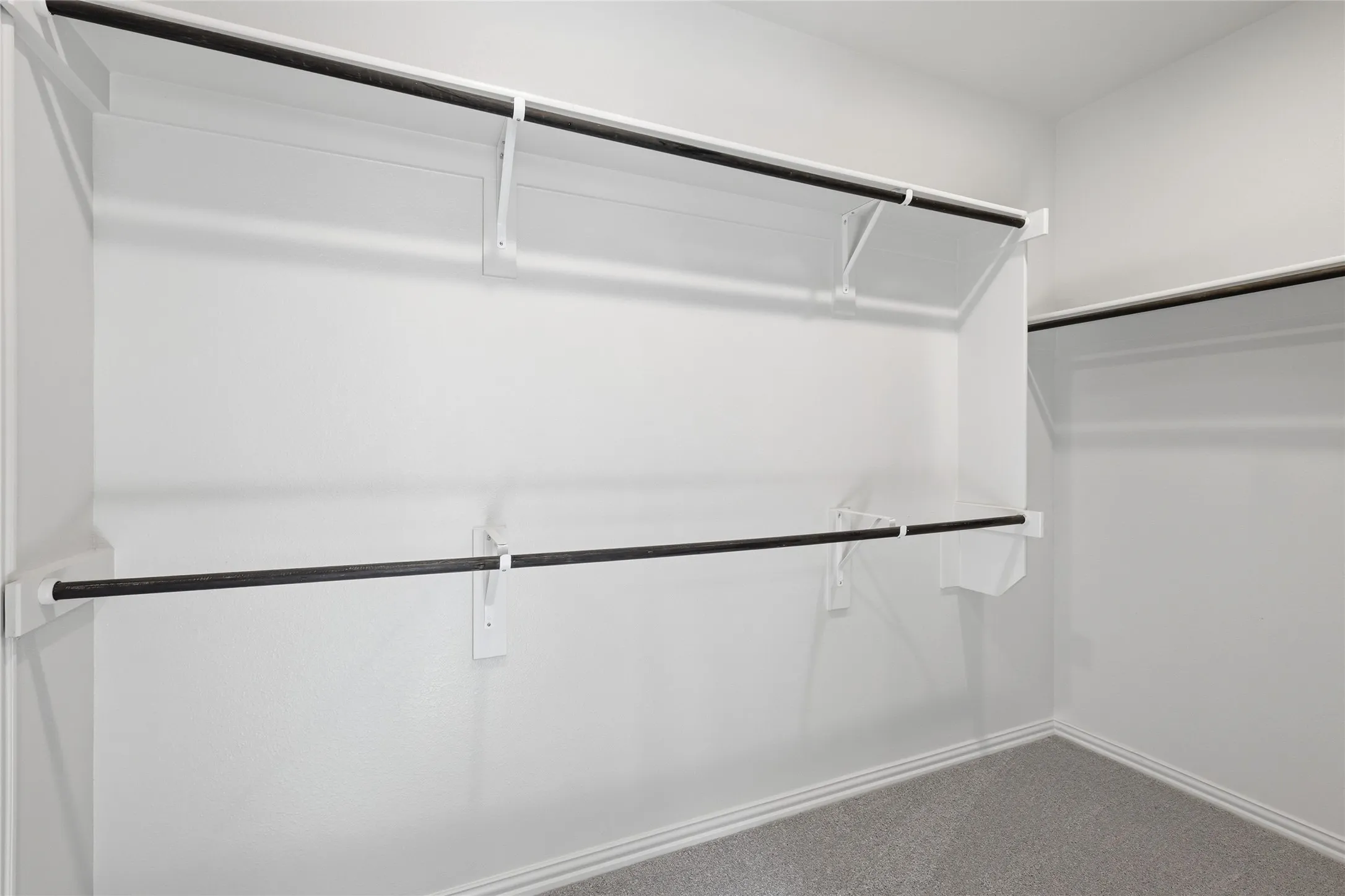 Walk in closet featuring dark colored carpet