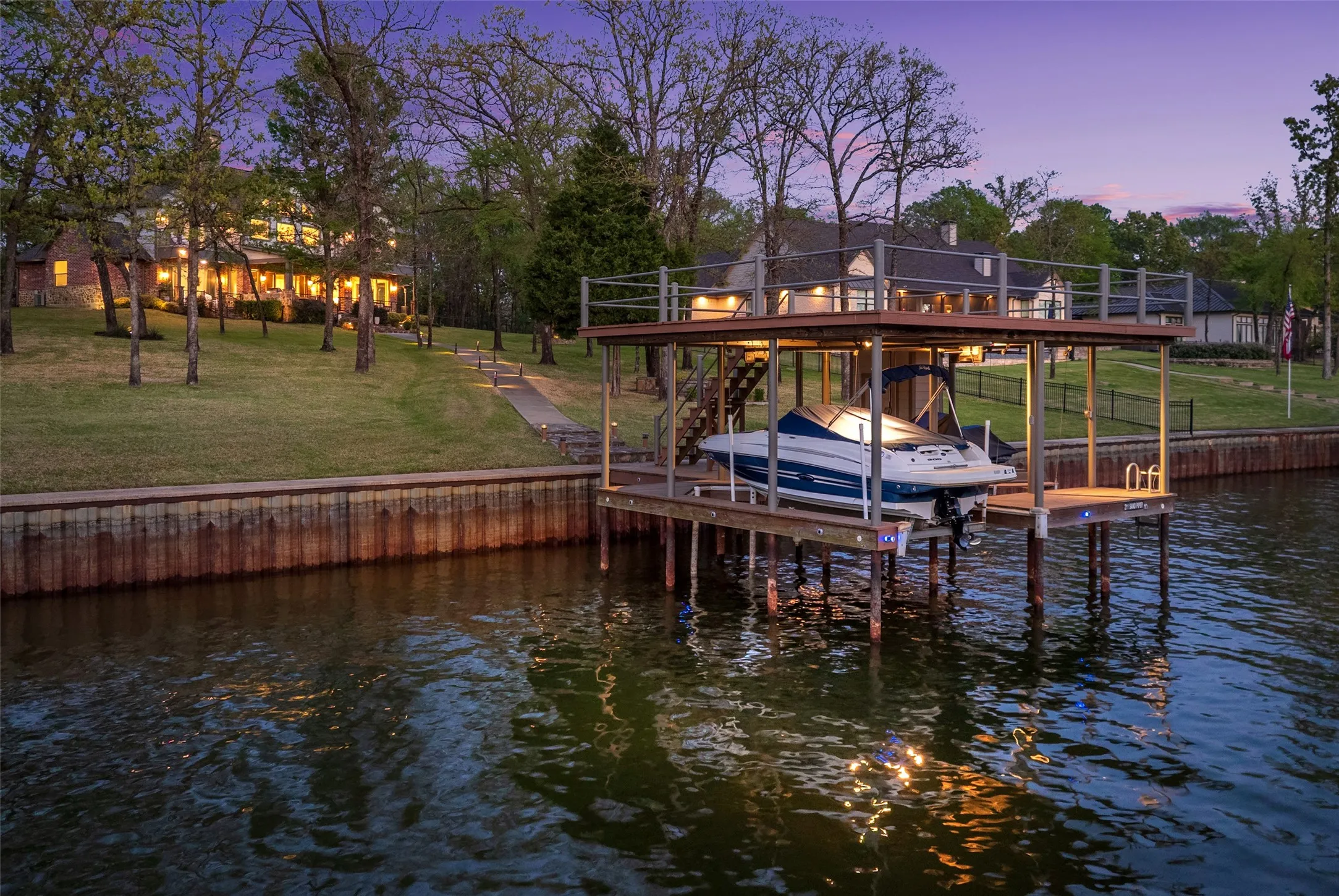 Double jet-ski, boat slip lifts and viewing upper deck