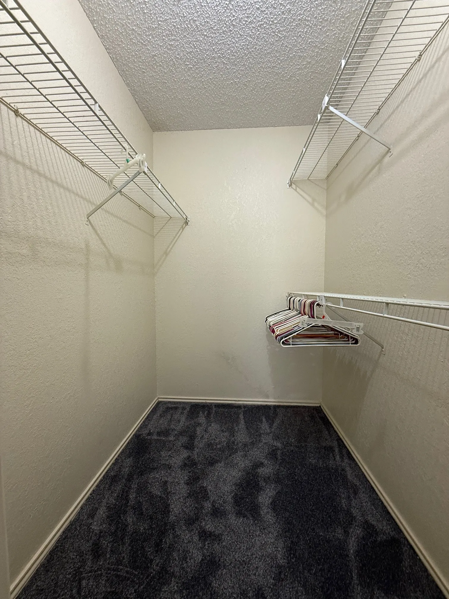 Walk in closet with dark carpet