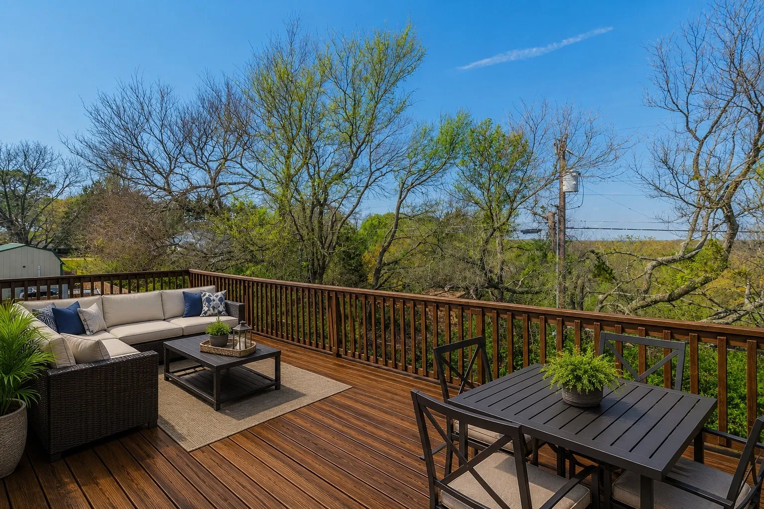 Imagine your happiness and relaxation on this re-stained and furnished deck (design suggestion).
