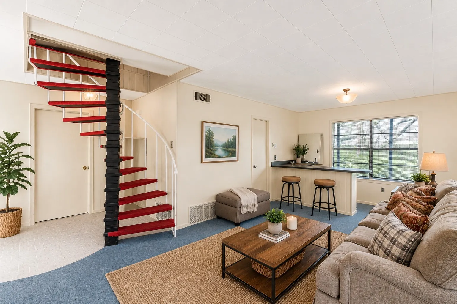 Imagine this living room with refreshed paint and flooring (design suggestion).
