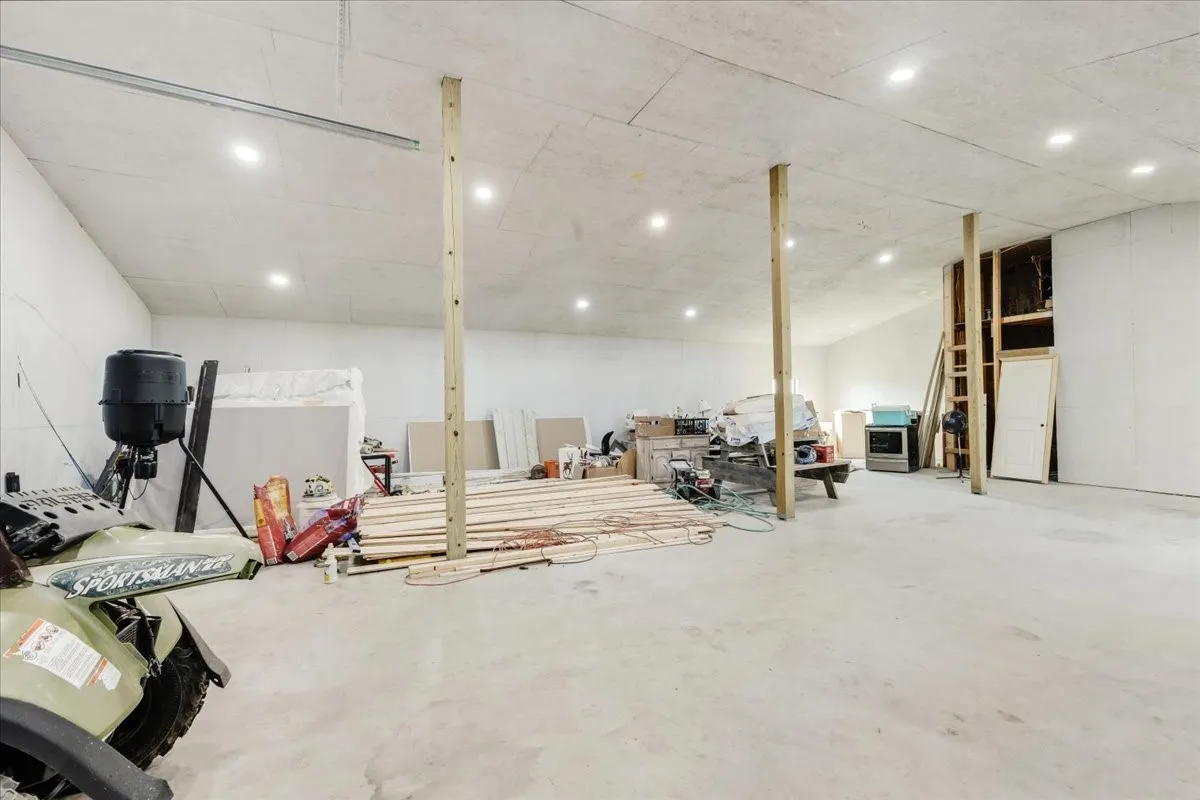 workshop with unfinished kitchen area