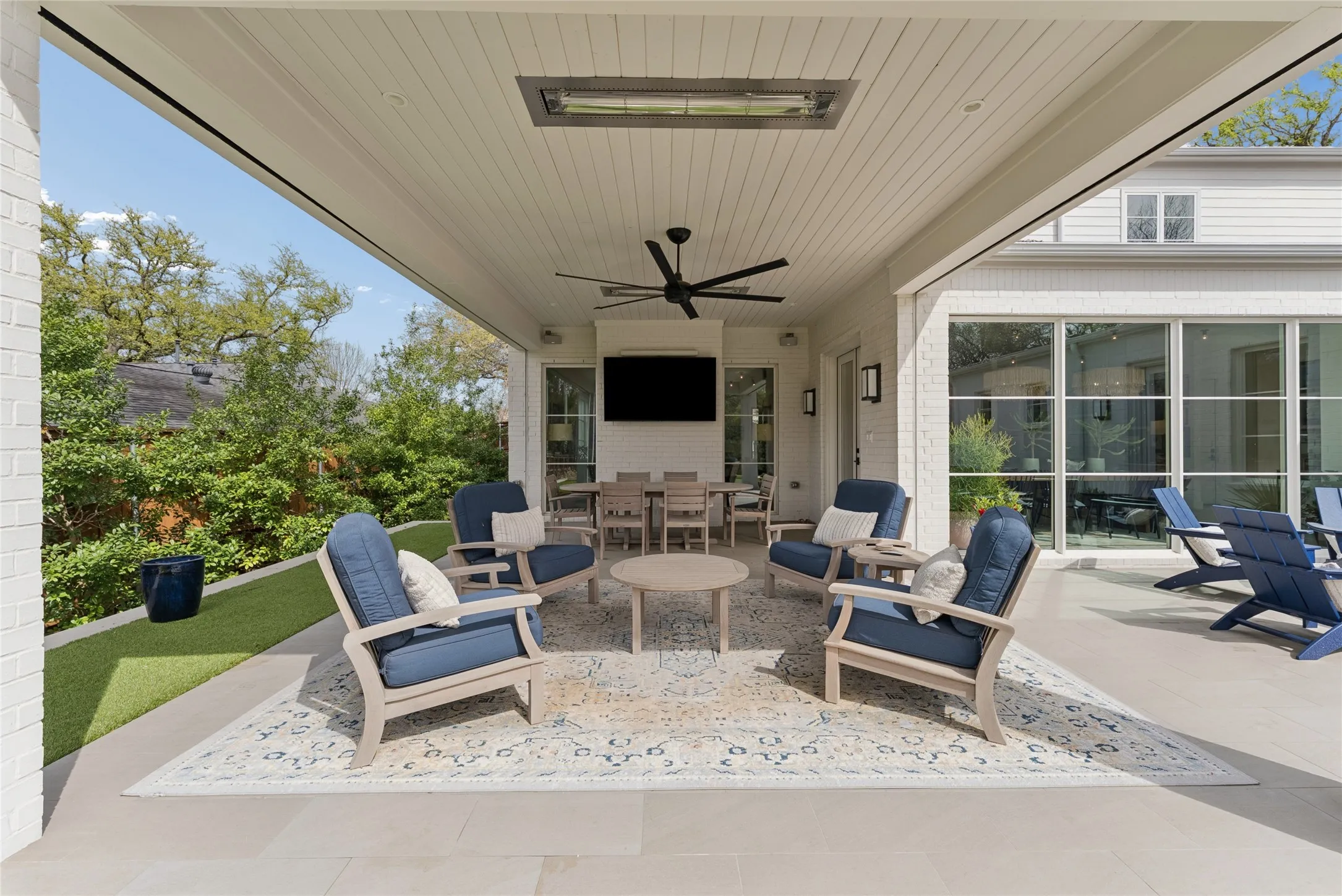 Patio with Fireplace, Heaters and Electric Shades