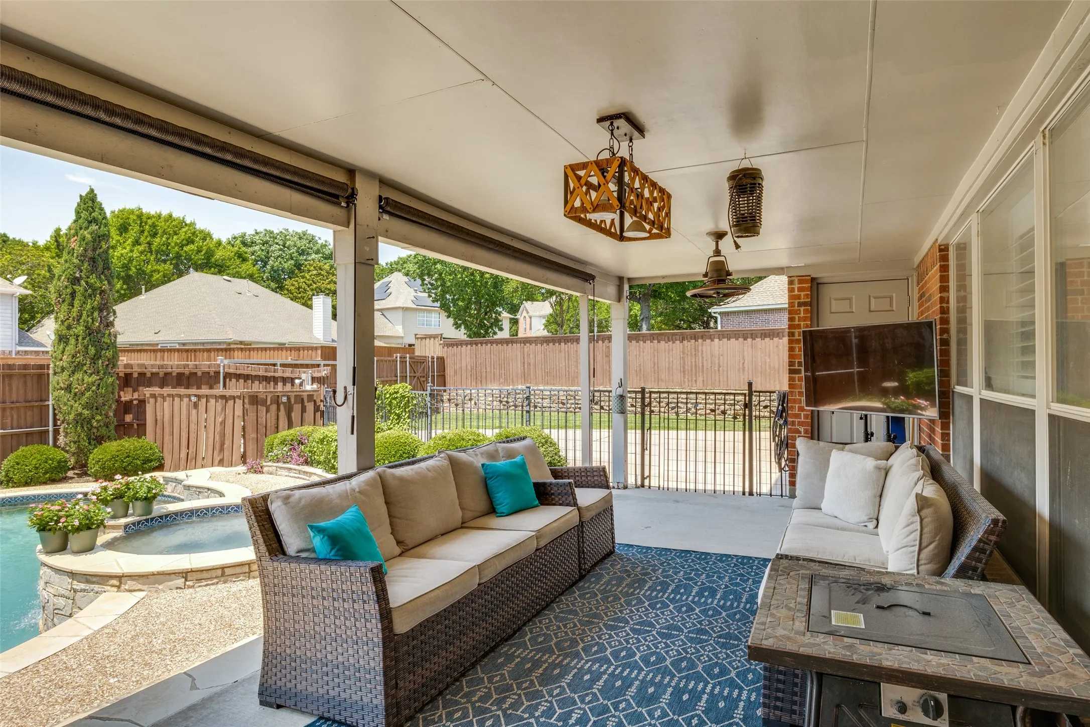 Back patio overlooking pool
