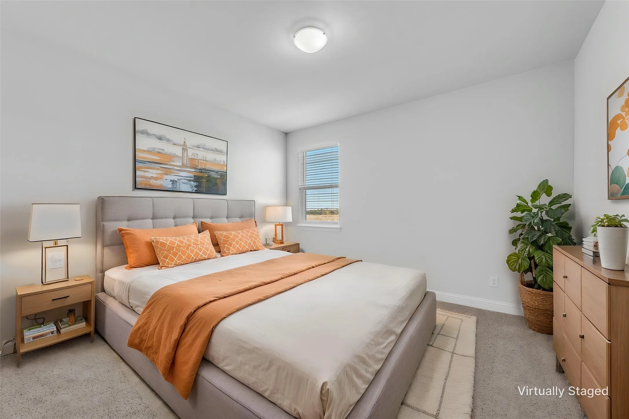 Wall-to-wall carpeting with a light color palette