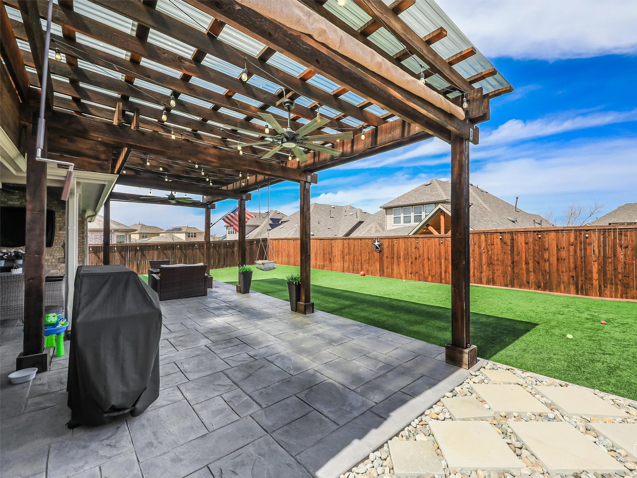 Extended Patio and Gazebo Facing North Means no Brutal Morning or Evening Sun.