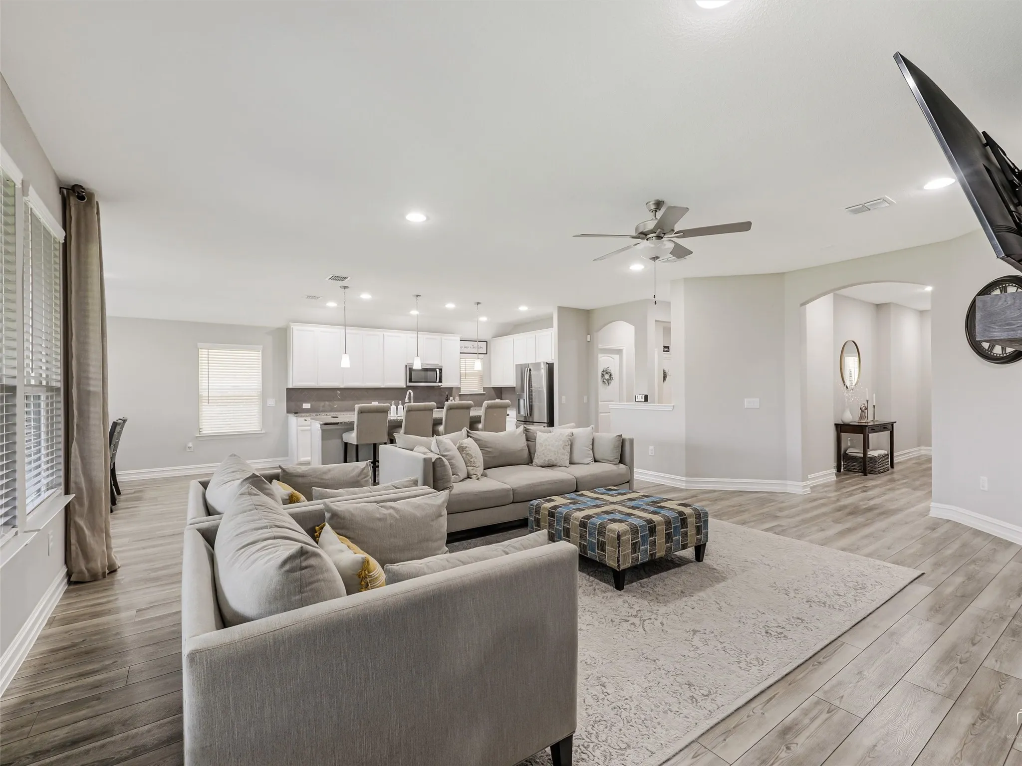 Large Open Living Plan with Plenty of Room for Large Furniture and Still Plenty of Room to Move Around and Open to the Kitchen for Entertaining and Large Family Gatherings.