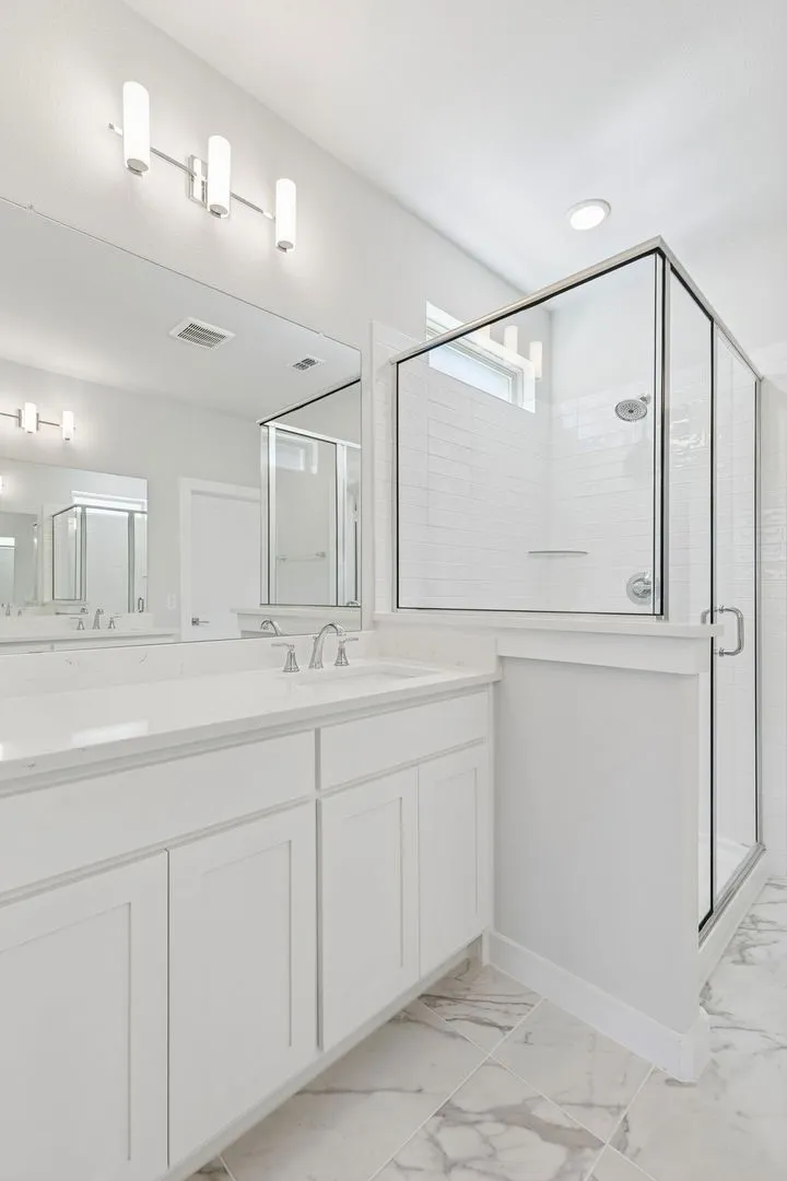 Primary Bathroom in the Masters home plan by Trophy Signature Homes – REPRESENTATIVE PHOTO