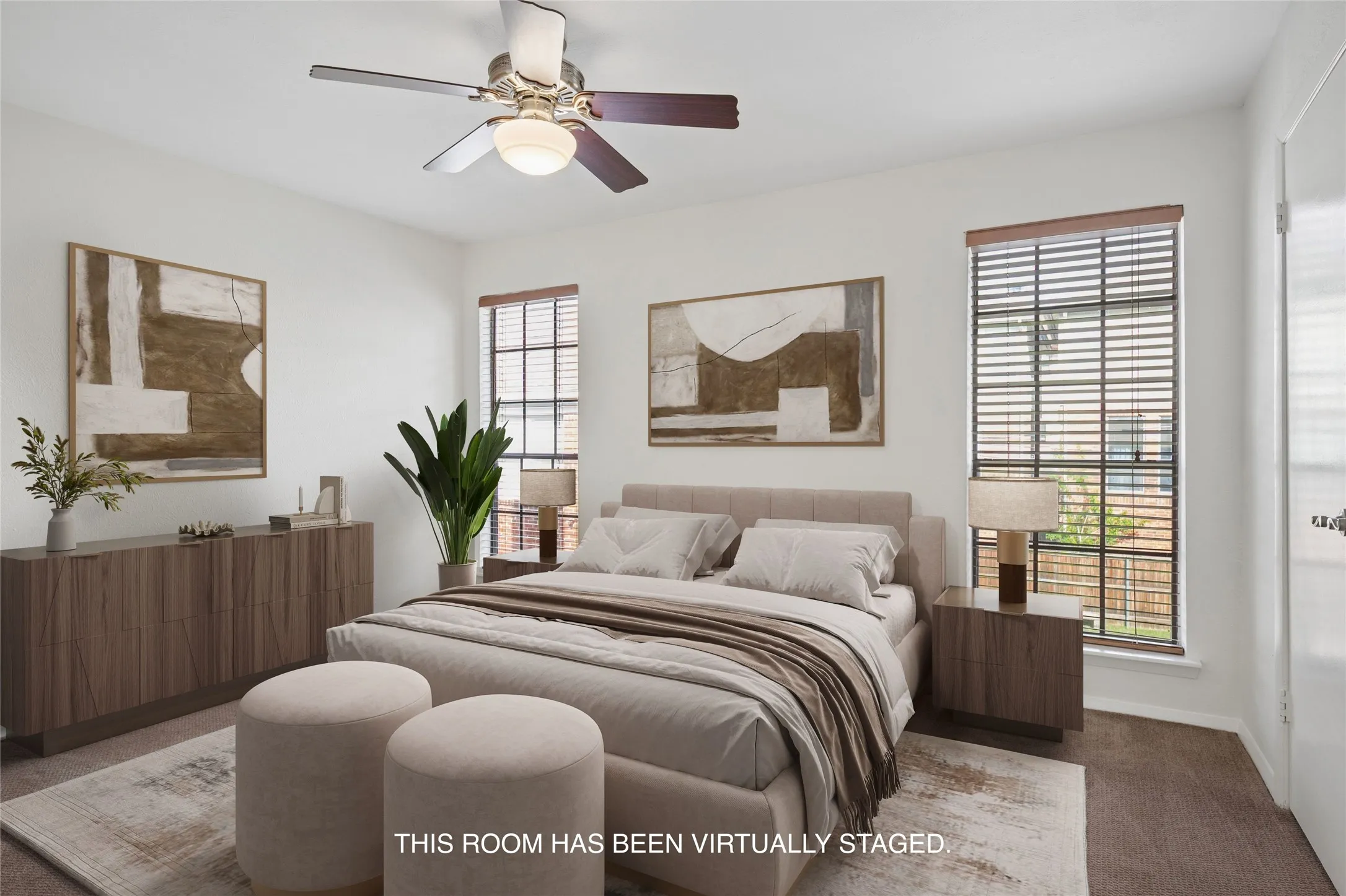 This Photo Of The Primary Bedroom Has Been Virtually Staged.