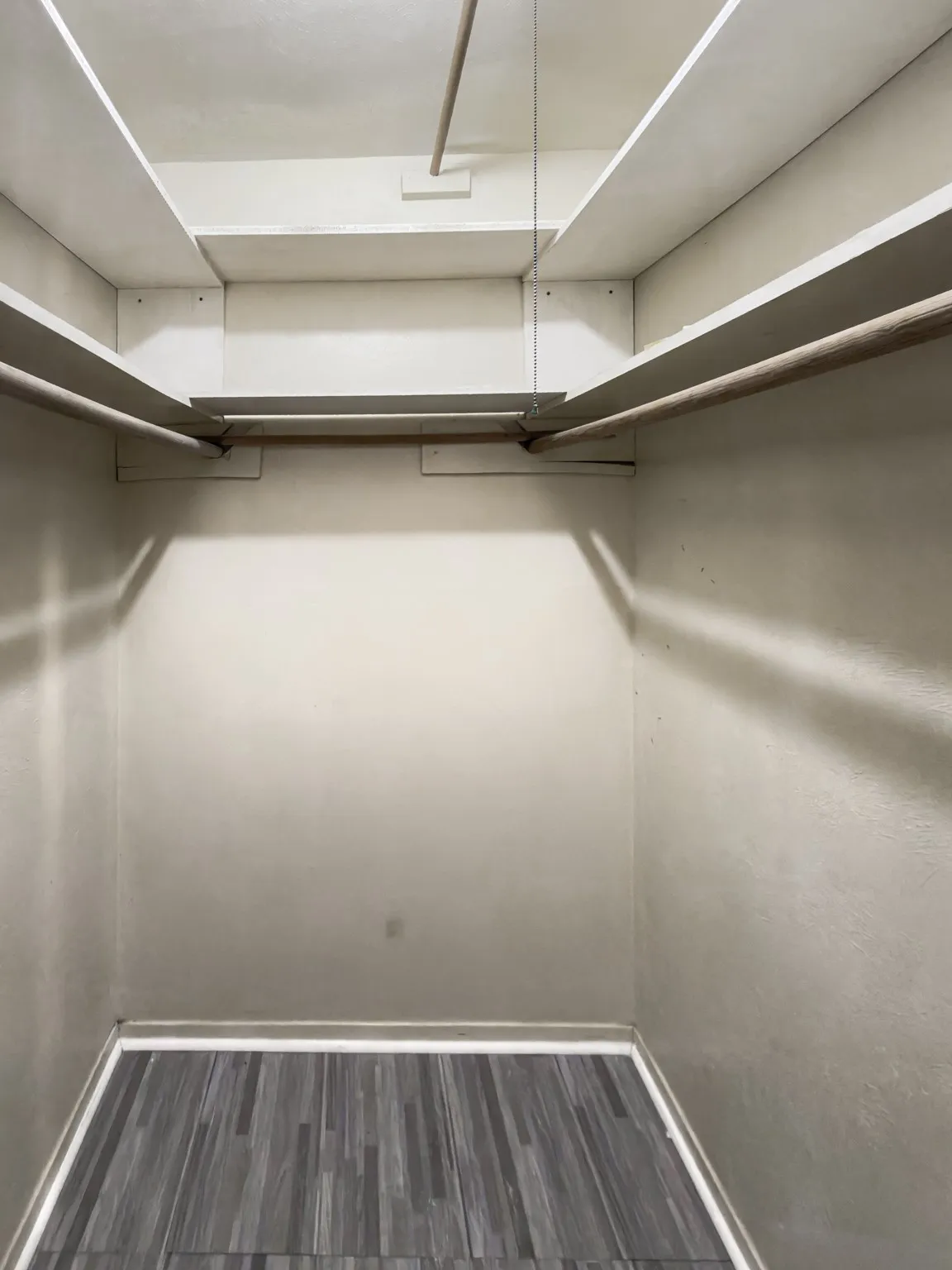 Walk in closet featuring dark wood-type flooring