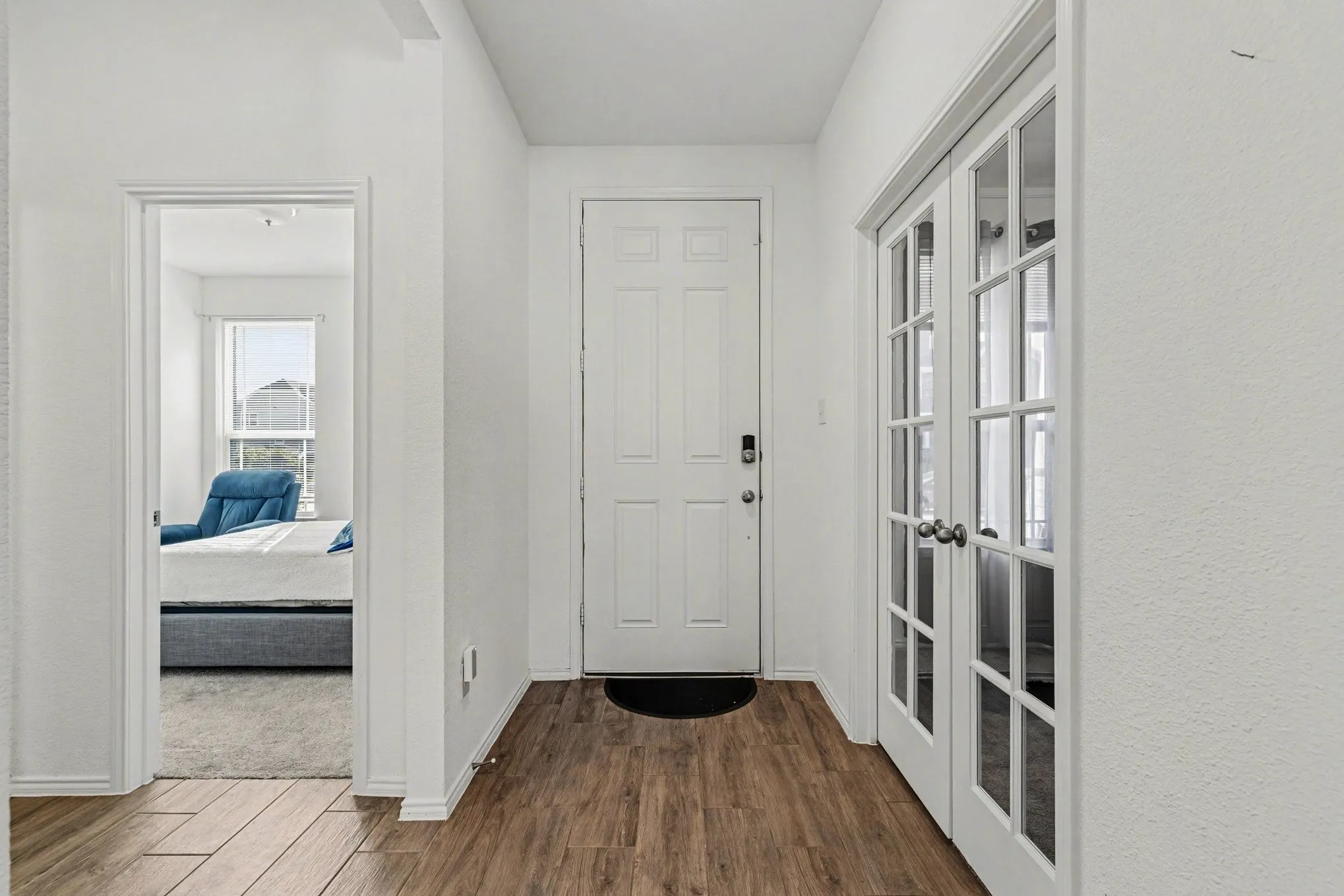 French doors lead to home office