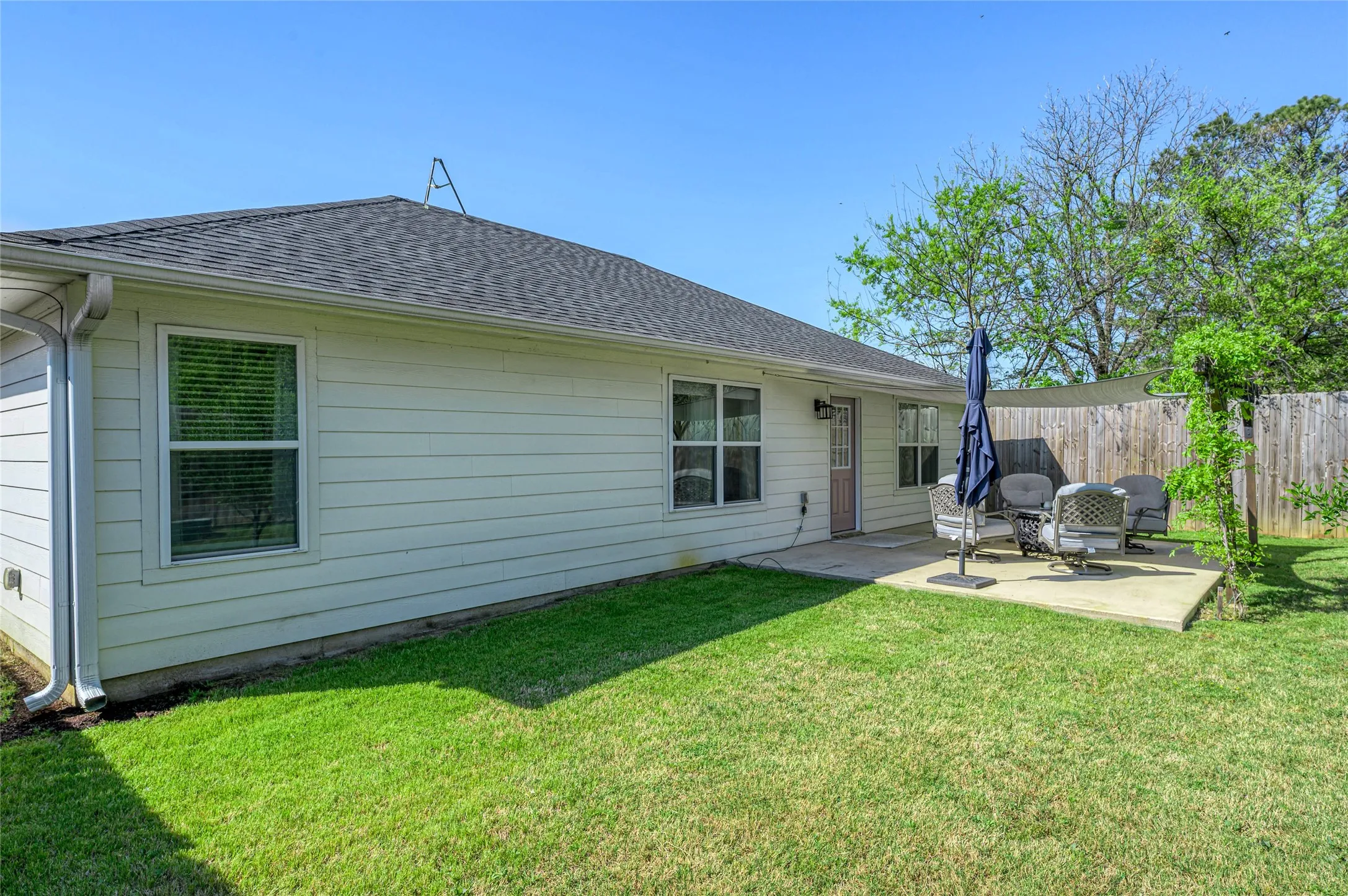 View of the back yard and patio.